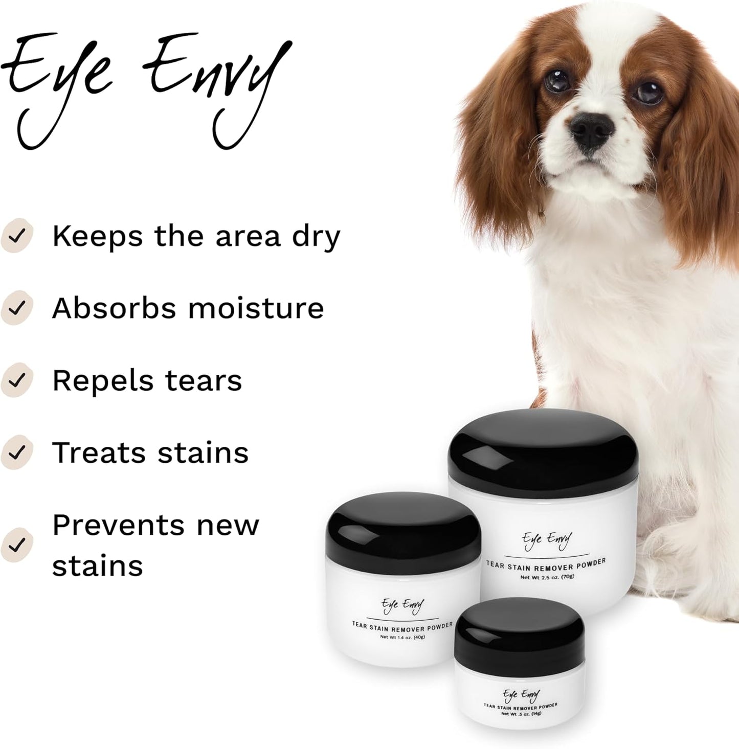Eye Envy Tear Stain Remover Powder for Dogs and Cats. 100% Natural, Safe. Apply Around Eyes. Absorbs and Repels Tears. Keeps Area Dry.Made in The USA (2.5 oz)