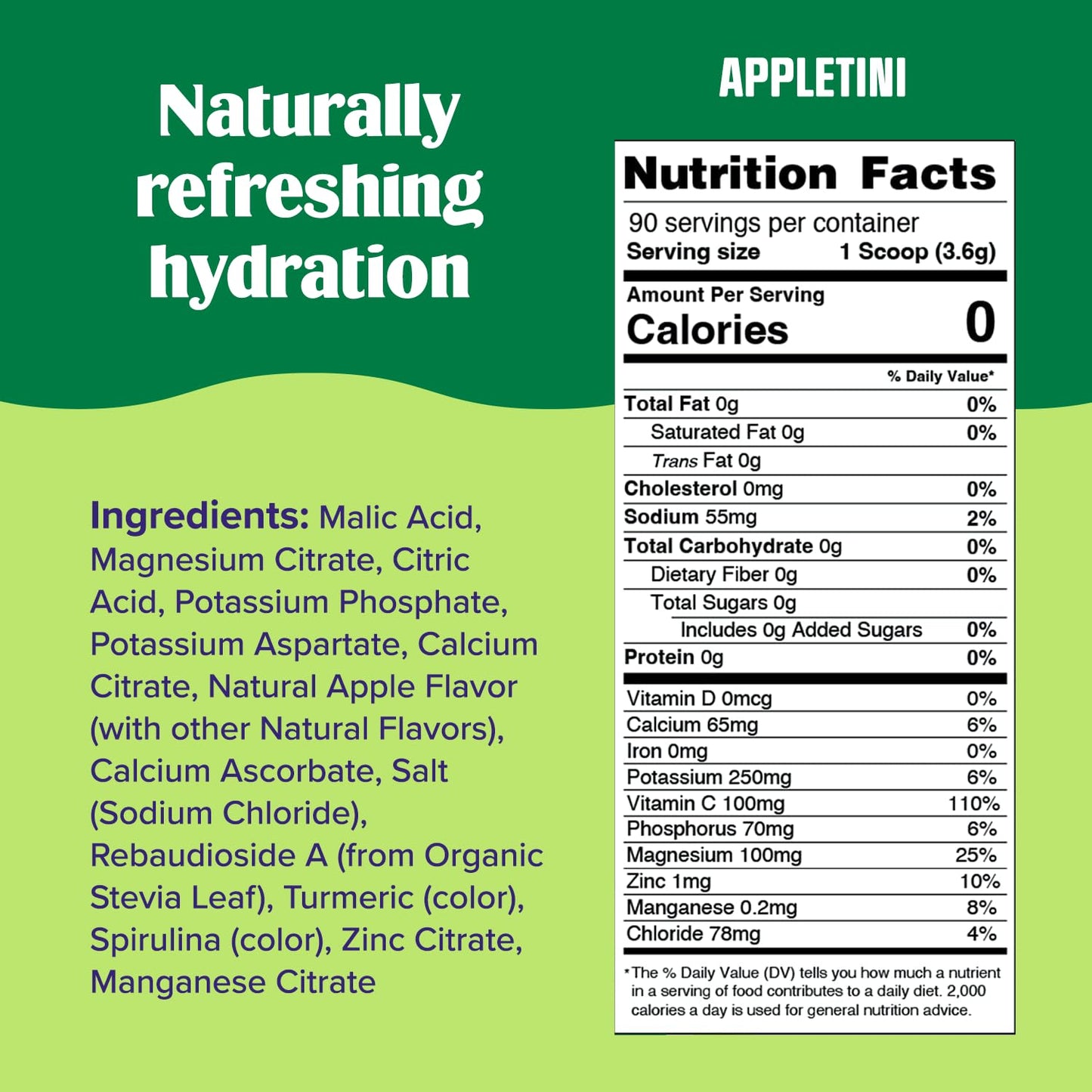 Ultima Replenisher Mocktini Electrolyte Drink Mix – Appletini, 90 Servings – Hydration Powder with 6 Key Electrolytes & Trace Minerals – Keto Friendly, Non- GMO & Sugar-Free Electrolyte Powder