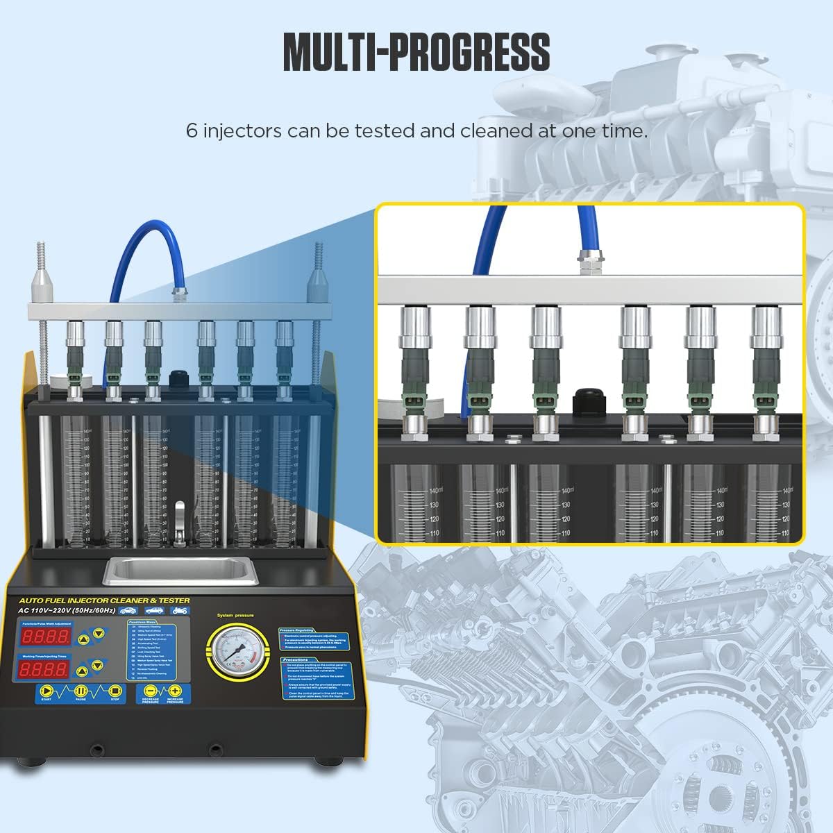 Fuel Injector Cleaner Tester Tools Automotive 6 Cylinder Ultrasonic Wave Fuel Injector Cleaner & Tester Machine CT-200 Car Fuel Injectors Testers 110V/220V
