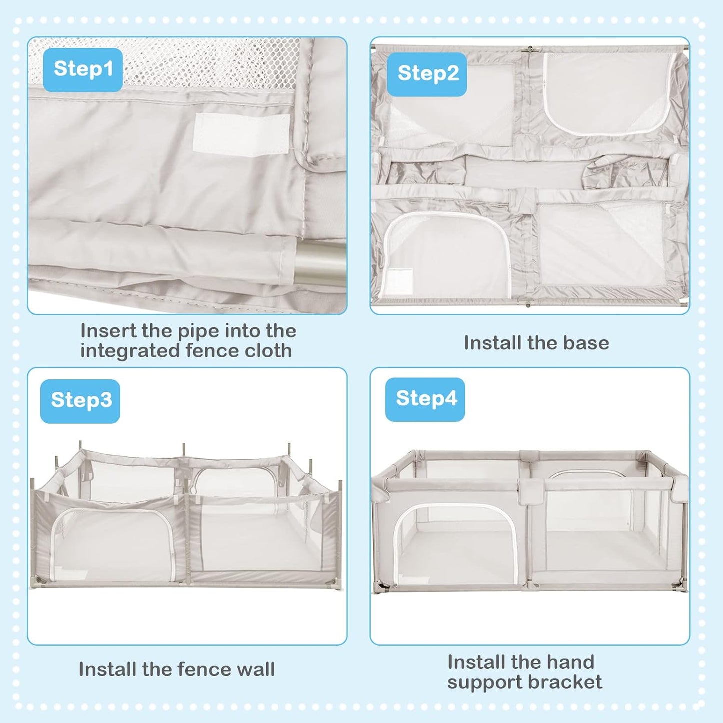 BABY JOY Baby Playpen, 190 x 150 cm Baby Safety Play Yard Activity Center, Extra Large (Beige)