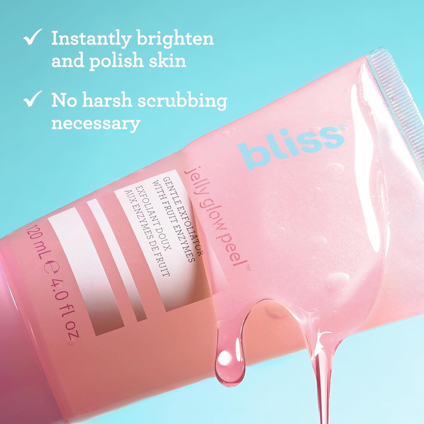 Bliss Jelly Glow Peel™ Gentle Non-Abrasive Cleanser and Exfoliator With Fruit Enzymes - 4 Oz - Nourishes and Hydrates Skin - Clean - Vegan & Cruelty Free