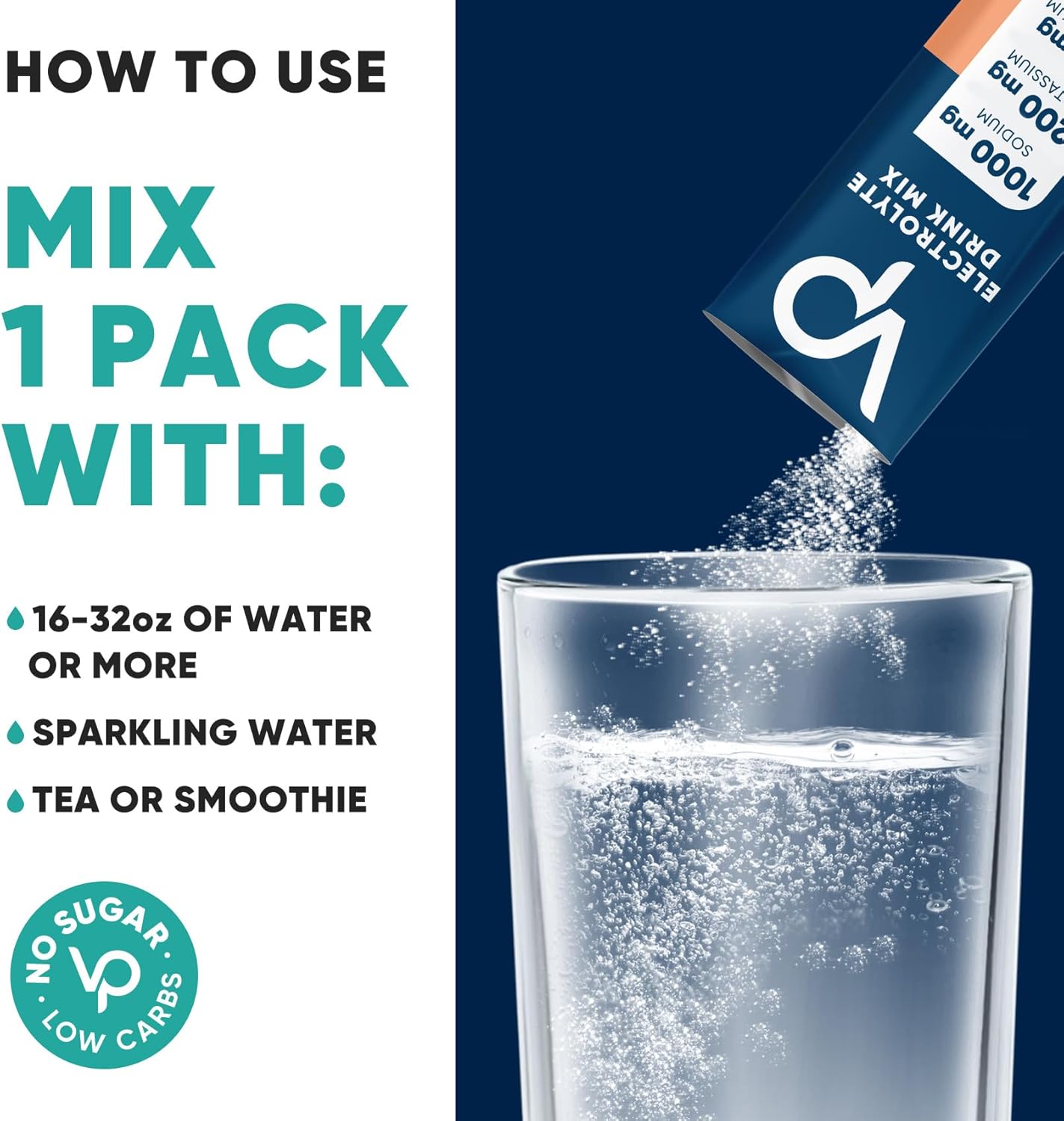 Venture Pal High Sodium Sugar Free Electrolytes Powder Pack,Zero Calories - 30 Sticks