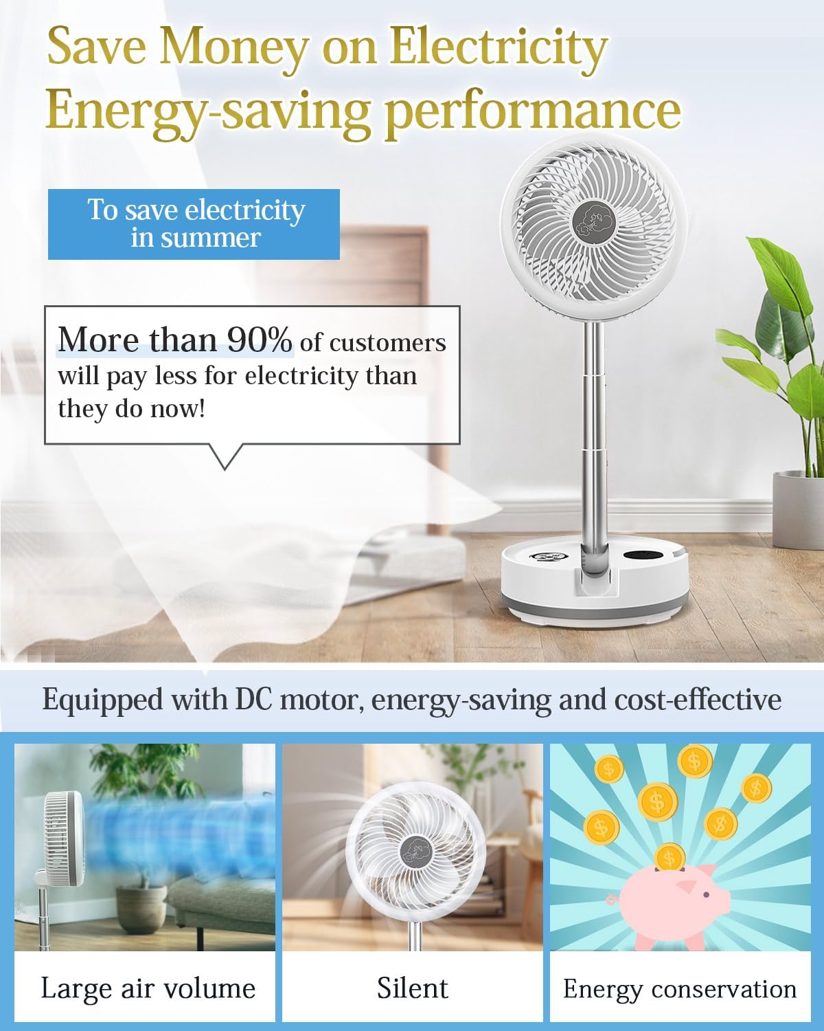 10 inch Portable Fan-Battery Operated Fan, Oscillating Rechargeable Fan with 40000mAh, Remote Control LED Lights, 114HR Run Time, Outdoor Portable Foldable Fan for Camping&travel (White)