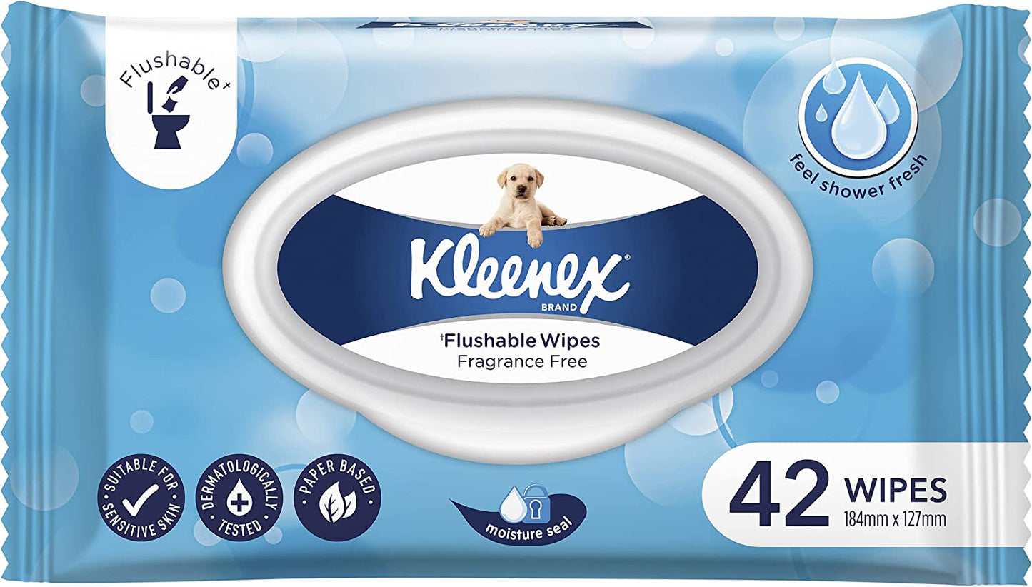 KLEENEX Flushable Fresh Wipes Fragrance Free (Pack of 42 Wipes x 10)