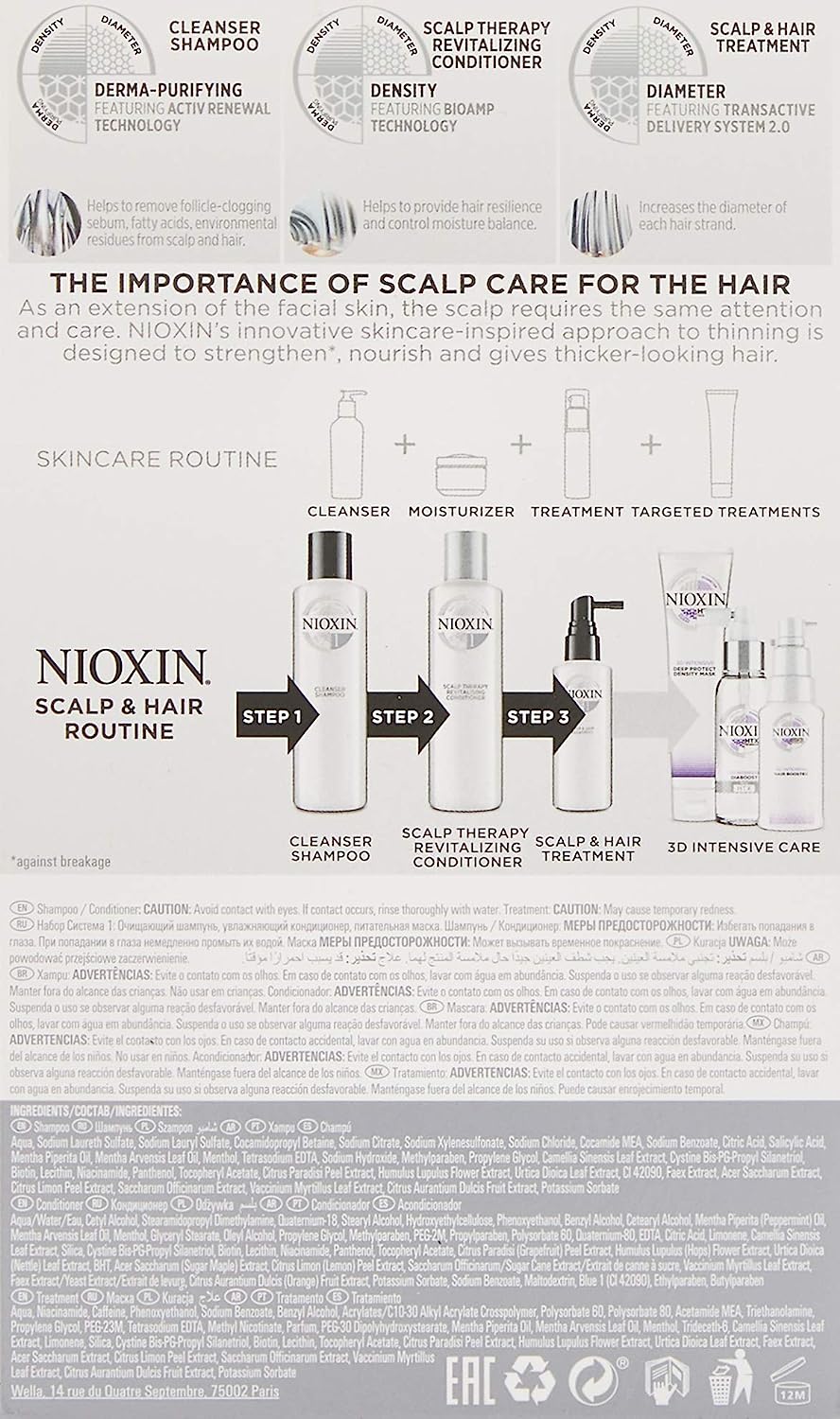 NIOXIN System 1 Trio Pack, Cleanser Shampoo + Scalp Therapy Revitalising Conditioner + Scalp and Hair Treatment (150ml + 150ml + 50ml)