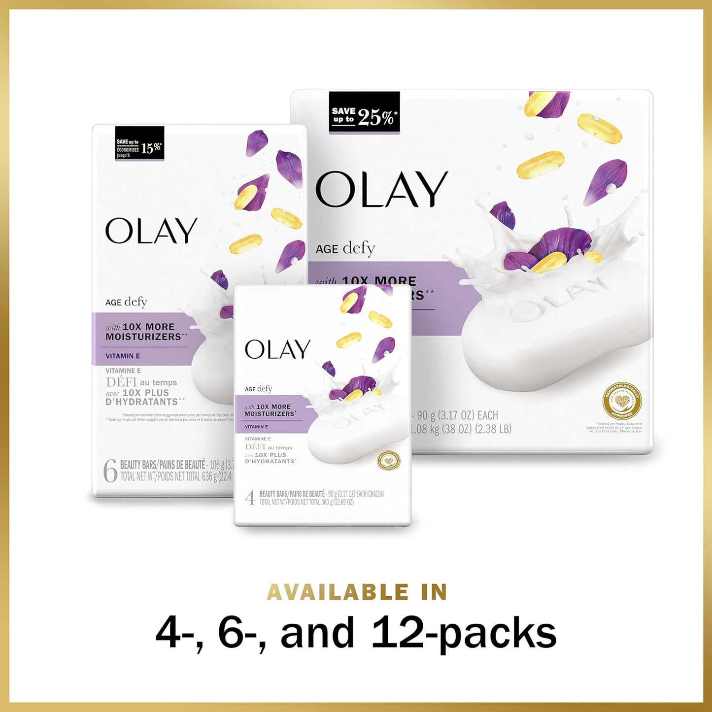 Olay Age Defying Bar Soap with Vitamin E and Vitamin B3 Complex Beauty Bars 3.75 oz (6 Count)