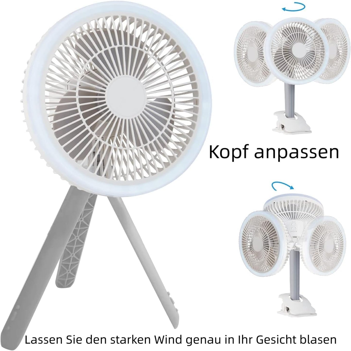 LETOUR Table Fan Small, Strong Fan with Stand and LED Light, Silent Desk Table Fan, Portable Fan, Small, Very Quiet USB, Fans for Bedroom, Office