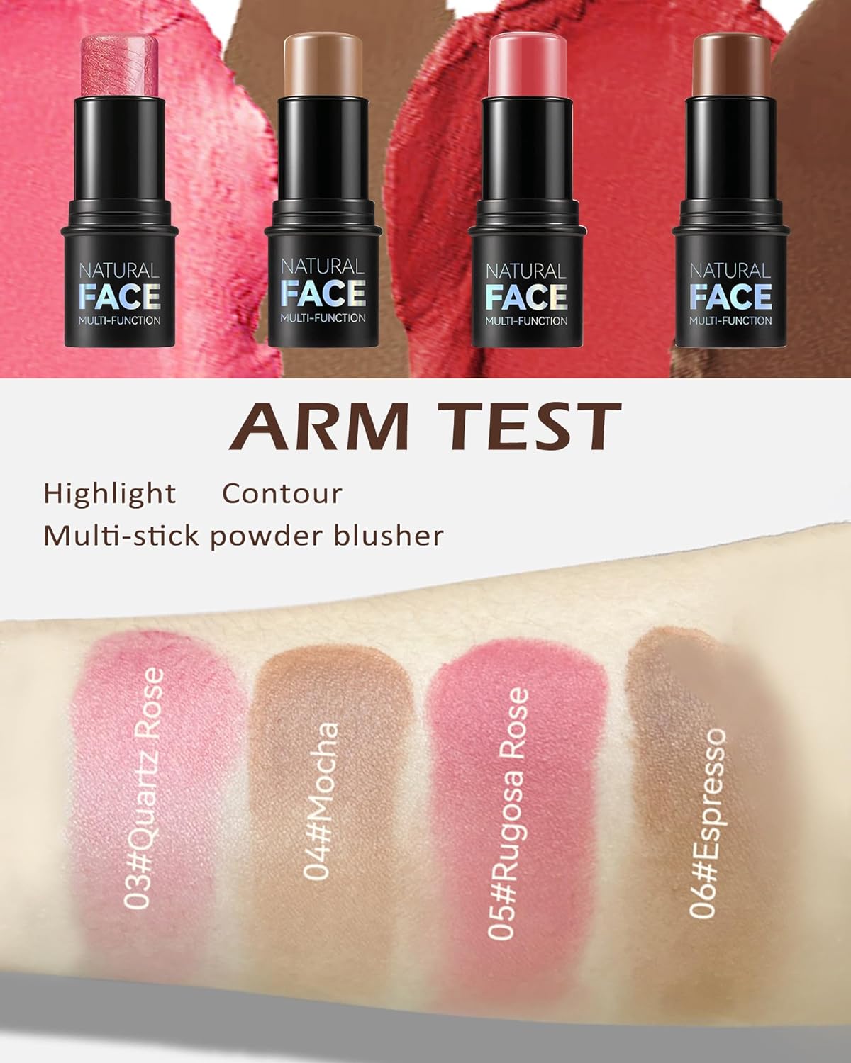 Cream Contouring Stick-2 Pieces Highly Pigmented Matt Highlighter Pink Rouge Stick, Long-Lasting Waterproof Bronzer Wall Stick for Cheeks Contour Pencil