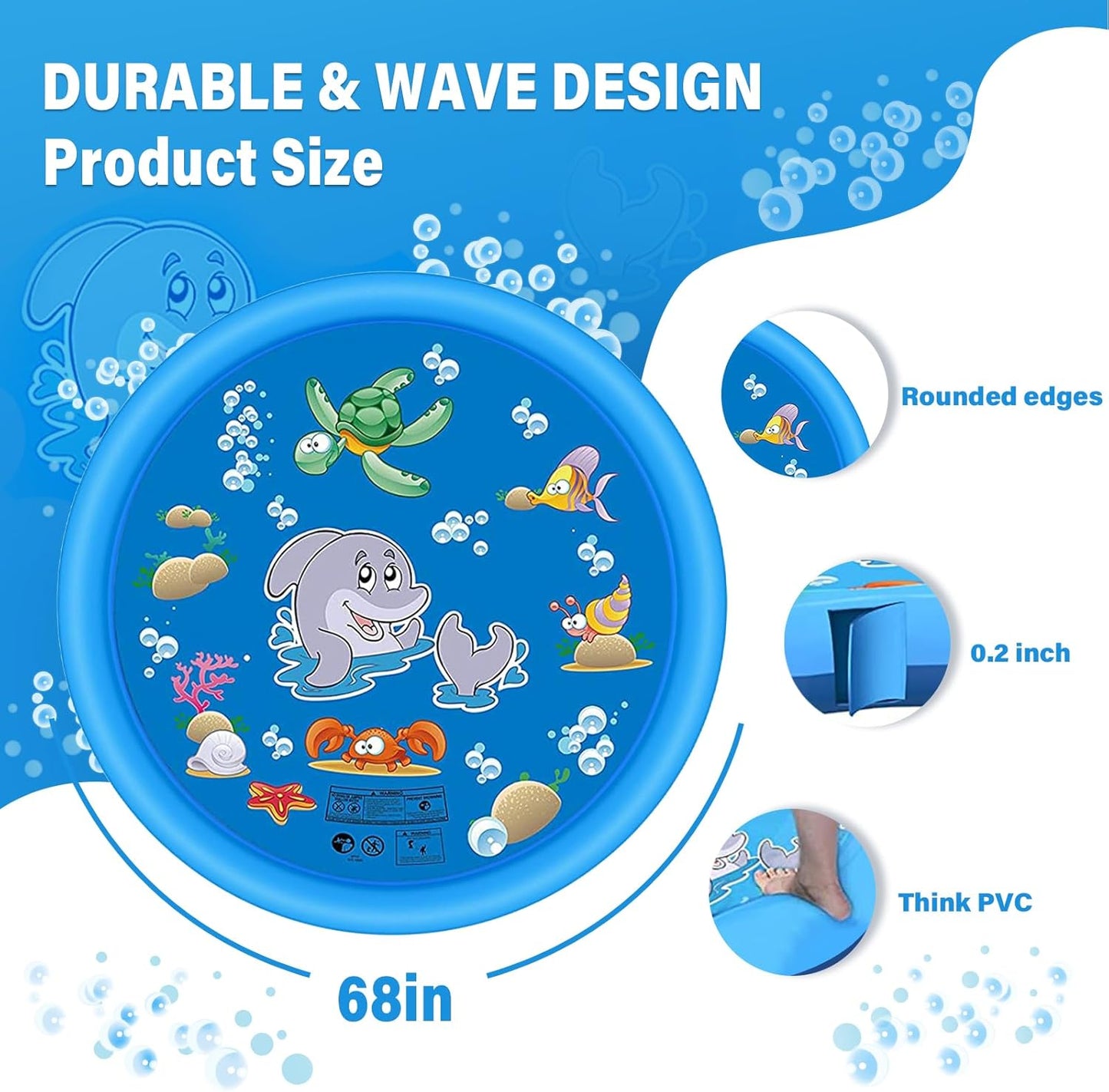 LOVICVKEM Children's Water Play Mat 170 cm, Extra Large Inflatable Children's Sprinkler Mat, Pool Fountain Mat, Water Toy Dog Pool, Sprinkler Water Play M Mat Play Sprinkler for Dogs Spray Mat