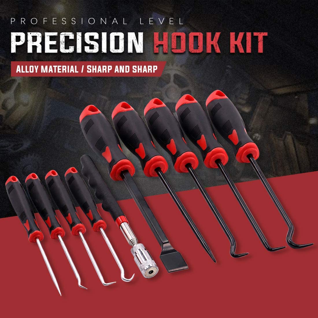 9Pcs Long Hook and Pick Set with Magnetic Telescoping Pick Up Tool Kit