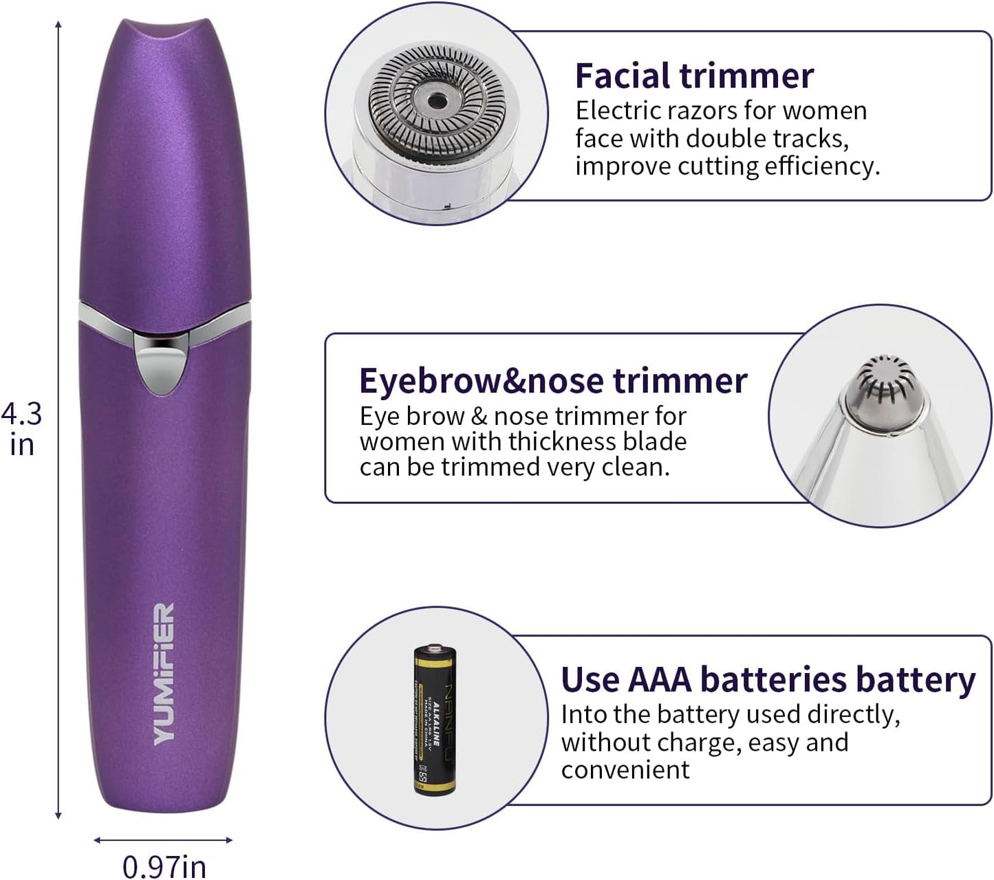 Eyebrow Facial Trimmer, Facial Hair Removal for Women, Smooth & Painless Face Razors Eyebrow Shaver for Women - 2 in 1 Facial Hair Remover & Eyebrow Trimmer with Built-in Battery for Face, Lip, Chin