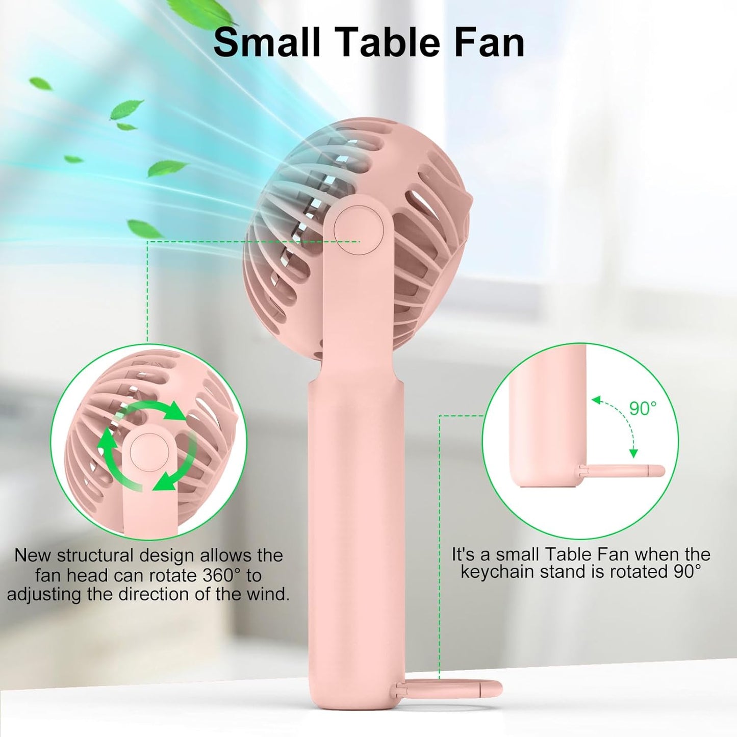 2 IN 1 Portable Handheld Fan,Mini Personal Fan,Neck Fan,Powerful Cooling Fan,Small Desk Fan,Quiet Hand Fan,Camping Beach Travel Fan,USB Rechargeable, Birthday Gifts for Women Men(Pink)