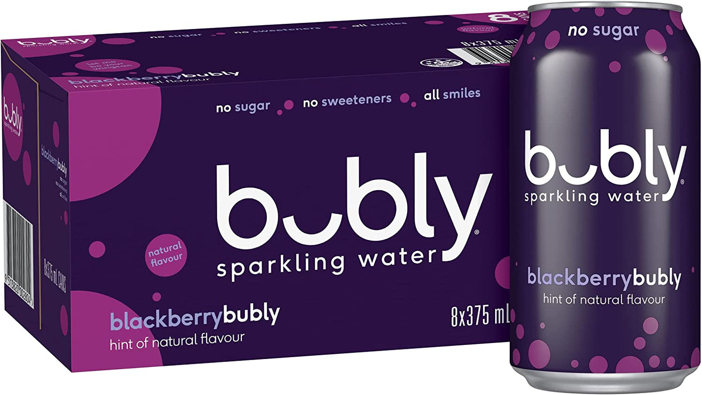 Bubly Blackberry Flavoured Sparkling Water Can 375 ml 8 Pack