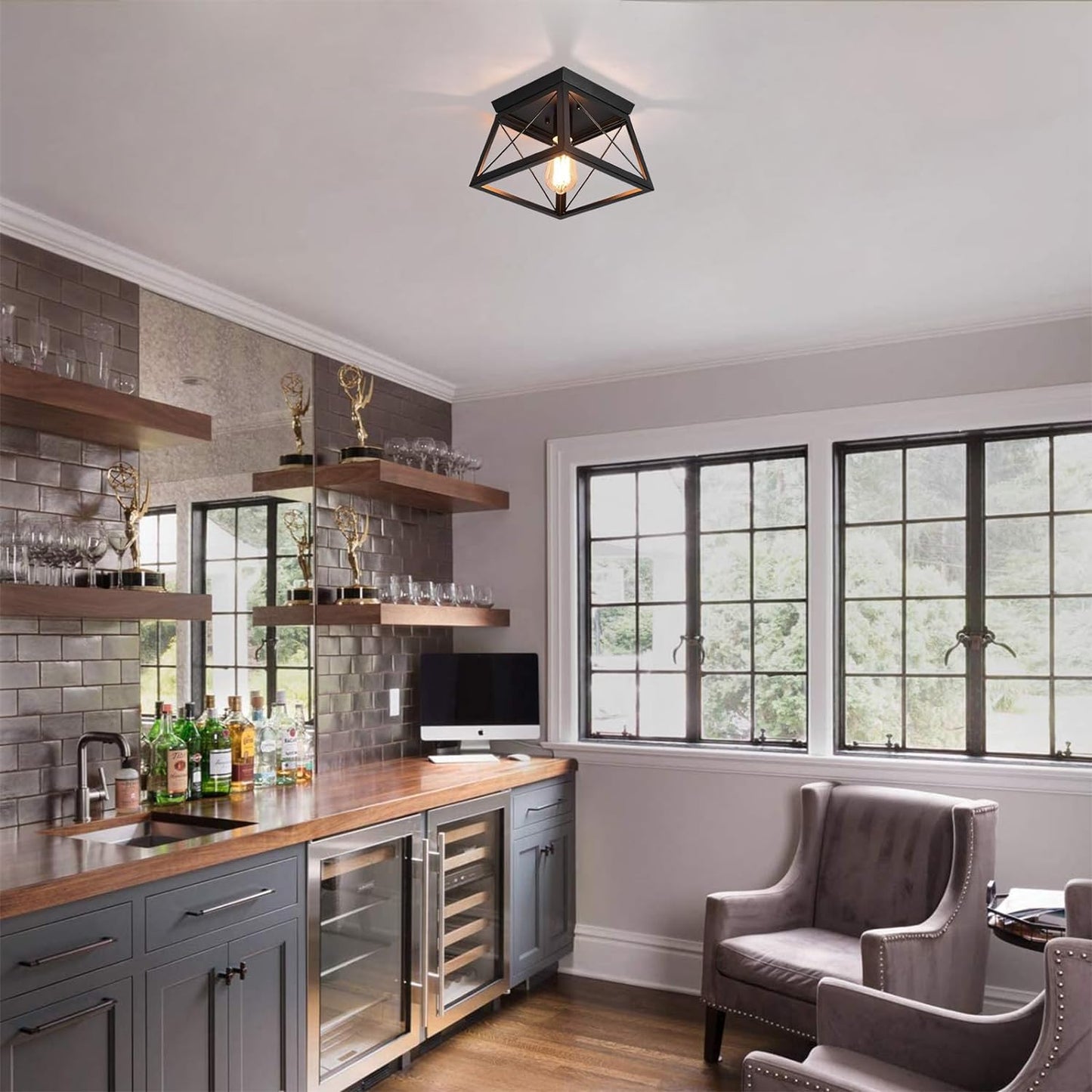 GEADI Flush Mount Ceiling Lighting, Close to Ceiling Lamp Metal Industrial Cage Light Fixture for Entryway Hallway Dining Room, E27