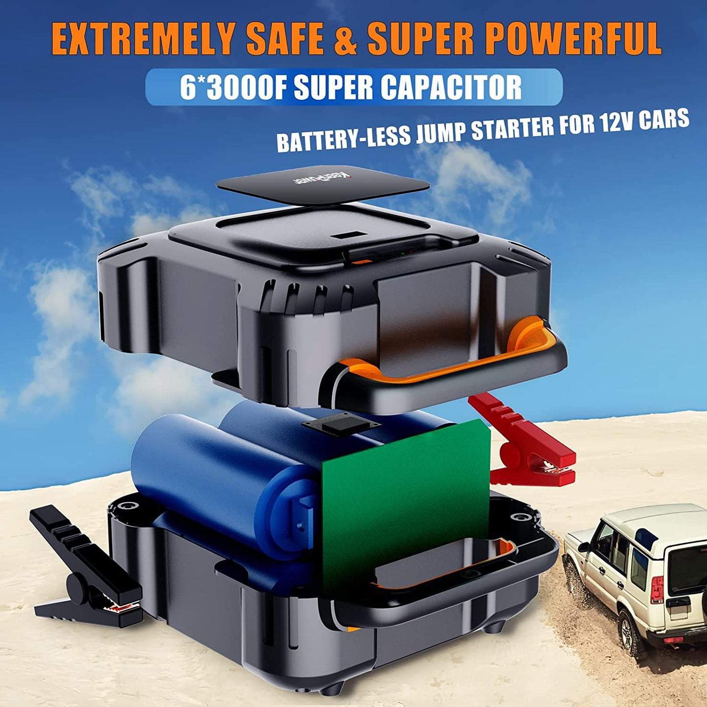 KeenPower SuperCap Portable Jump Starter 6000A Peak, Extremely Safe Super Capacitor Car Jump Starter Gasoline and Diesel Engines Up to 16-Liters