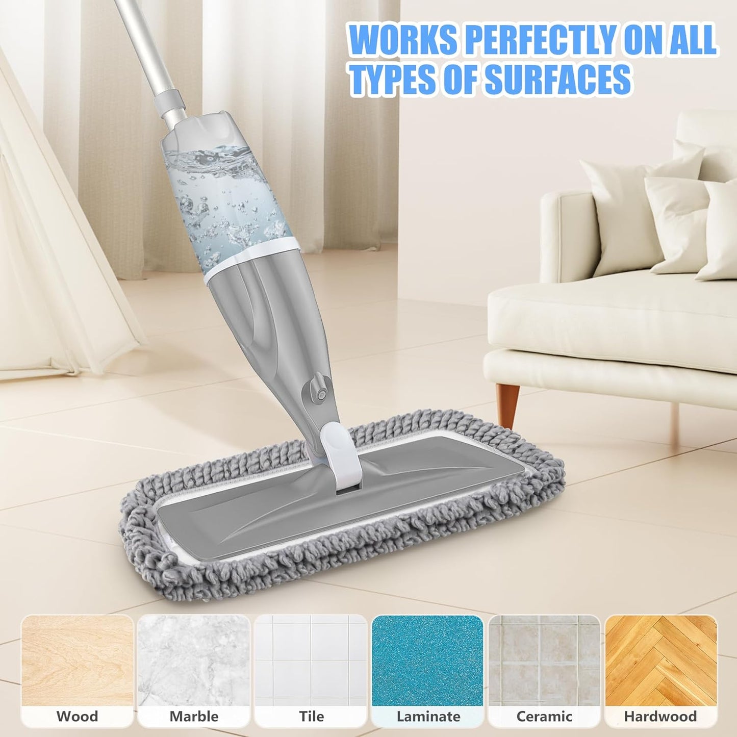 Microfiber Mop Spray Mop for Floor Cleaning - EXEGO Floor Mop Wood Mop Kitchen Mop Dry Wet Mop with 3 Reusable Pads & 640ML Refillable Spray Bottle for Hardwood Floor Ceramic Tiles Floor Cleaning