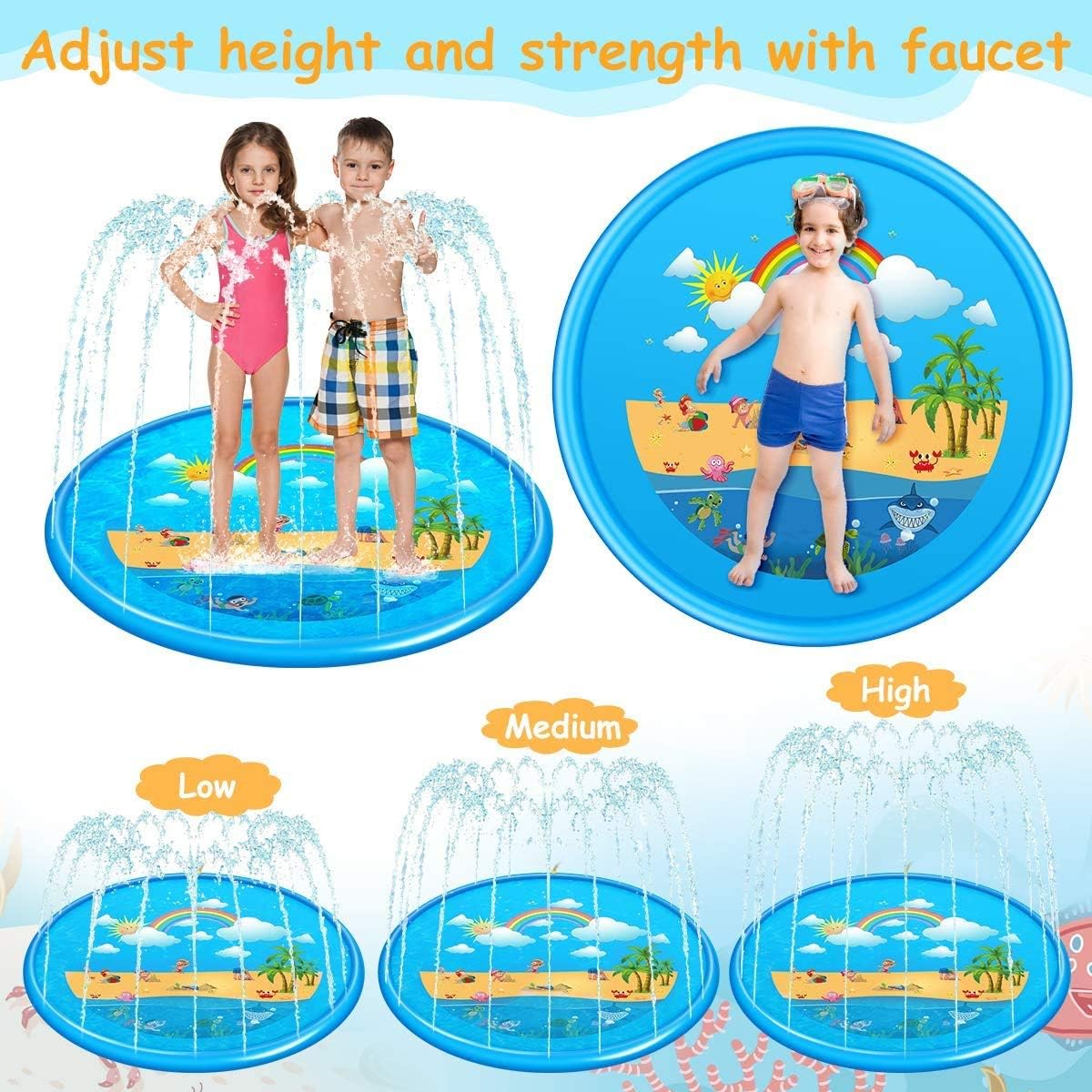 ๐๐๐๏ธ ๐ฆ๐บ 172cm Rainbow Splash Pad, Sprinkler for Kids, Outdoor Swimming Pool Water Toys Fun for Kids, Toddlers, Boys, Girls, Childrenโฆ