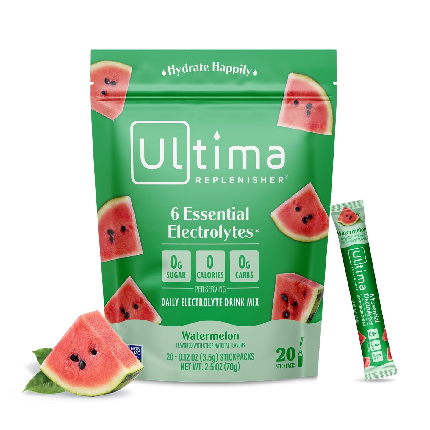 Ultima Replenisher Daily Electrolyte Drink Mix – Watermelon, 20 Stickpacks – Hydration Packets with 6 Electrolytes & Trace Minerals – Keto Friendly, Vegan, Non-GMO & Sugar-Free Electrolyte Powder