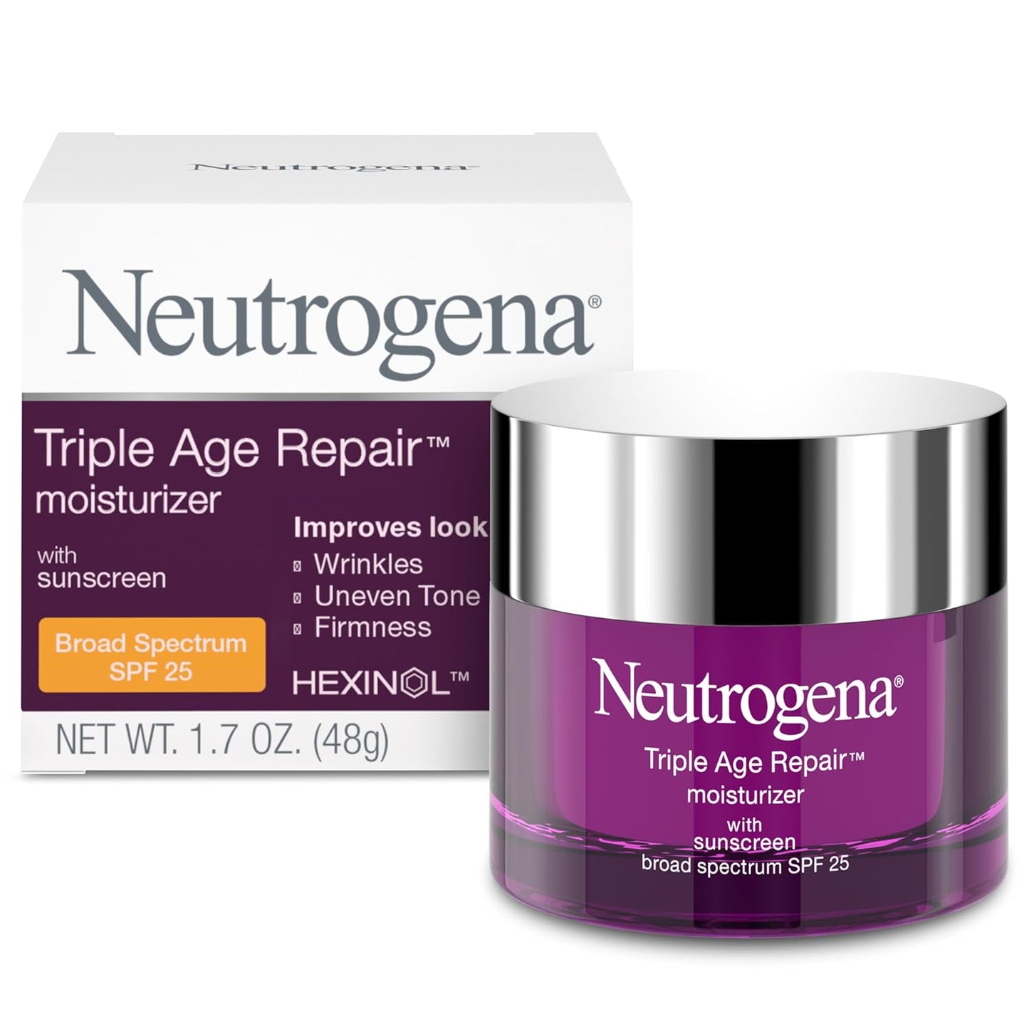 Neutrogena Triple Age Repair Anti-Aging Daily Facial Moisturizer with SPF 25 Sunscreen & Vitamin C, Firming Anti-Wrinkle Face & Neck Cream for Dark
