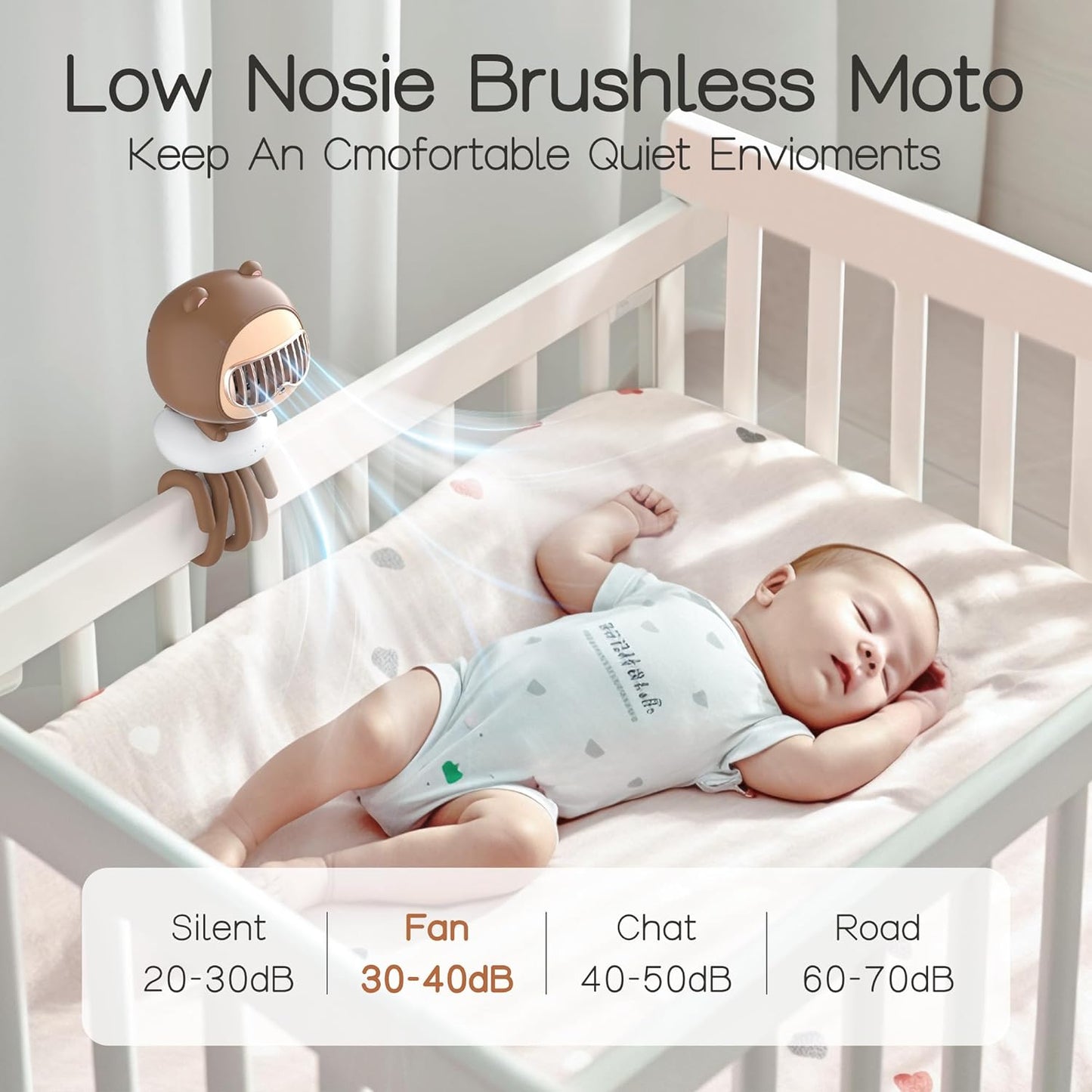 KinYiLO Cute Stroller Fan Clip On for Baby, Portable Baby Stroller Fans Bladeless, 4 Speeds Auto Oscillating, 4000mAh Rechargeable Battery Powered, Flexible Tripod Small Cooling Fan for Crib/Car seat