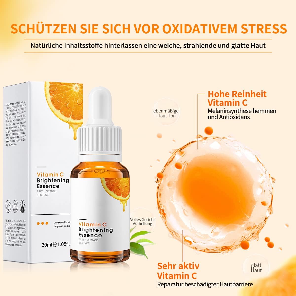 Vitamin C Serum (30 ml), with Hyaluronic Acid and VC, Dermaroller, Anti-Wrinkle Serum for a More Even and Radiant Complexion, for All Skin Types