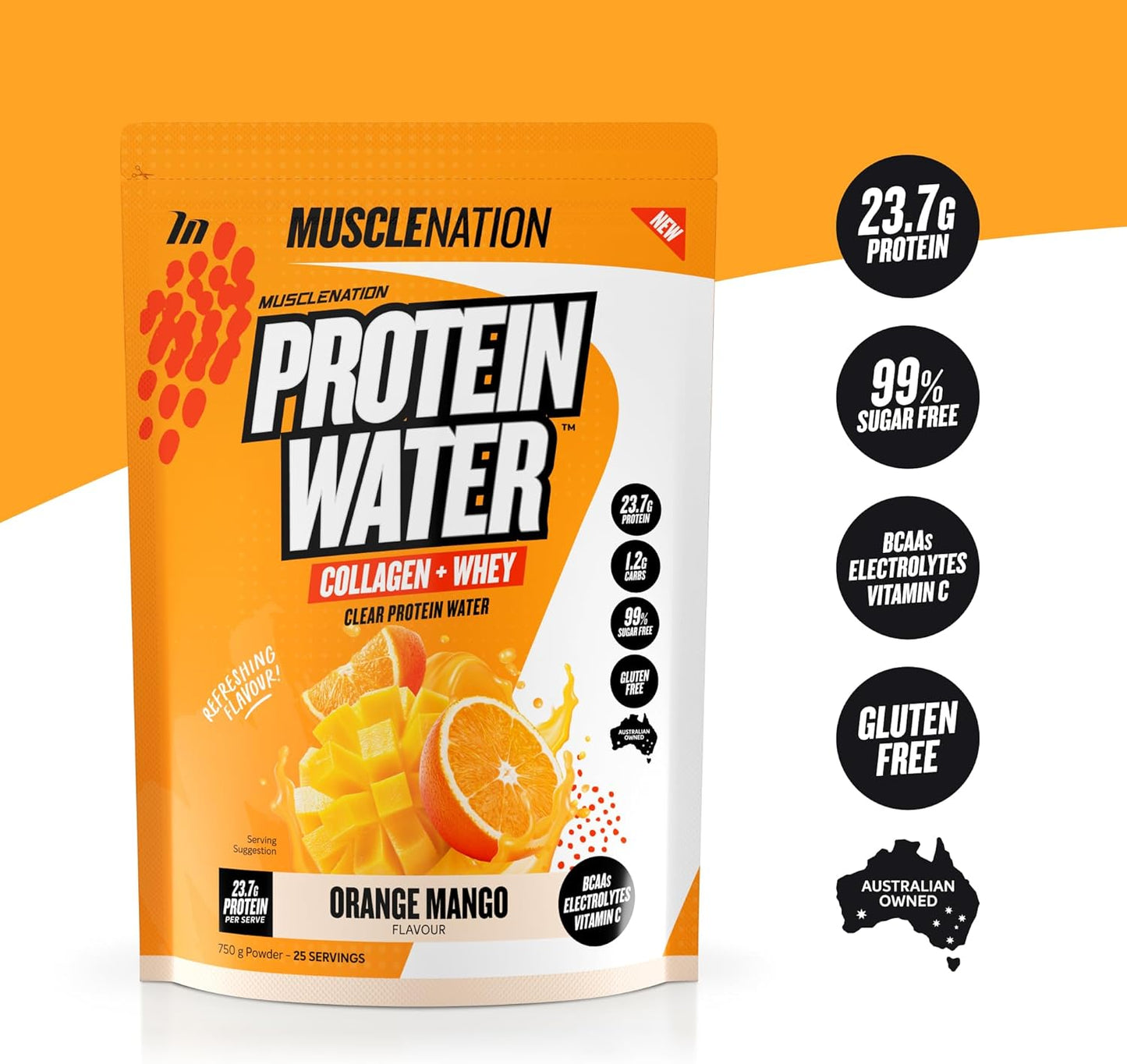 Muscle Nation Orange Mango Protein Water 750g (25 Serves)