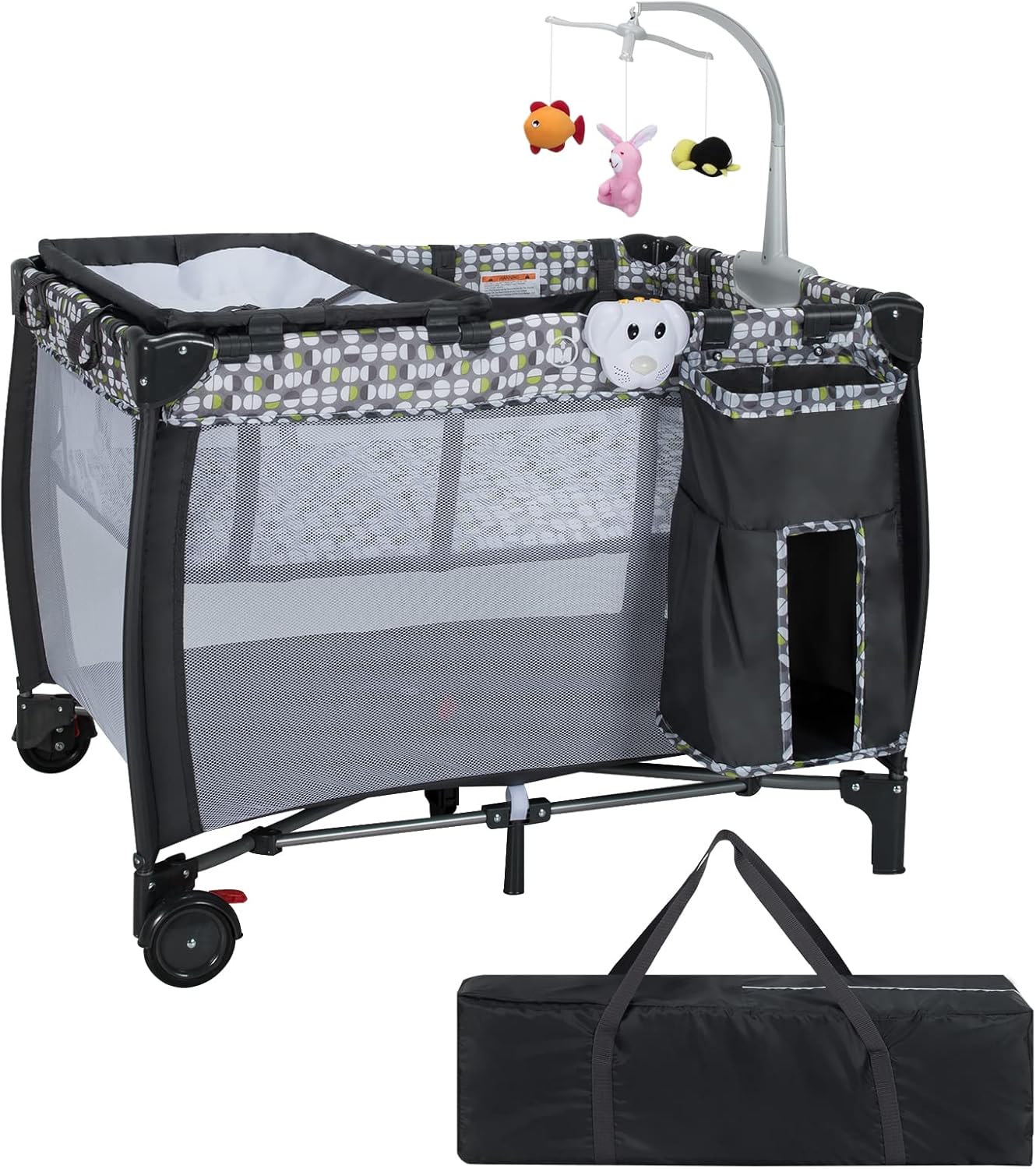 3 in 1 Baby Playard, Convertible Playpen Baby Bassinet w/ Changing Table, Grey