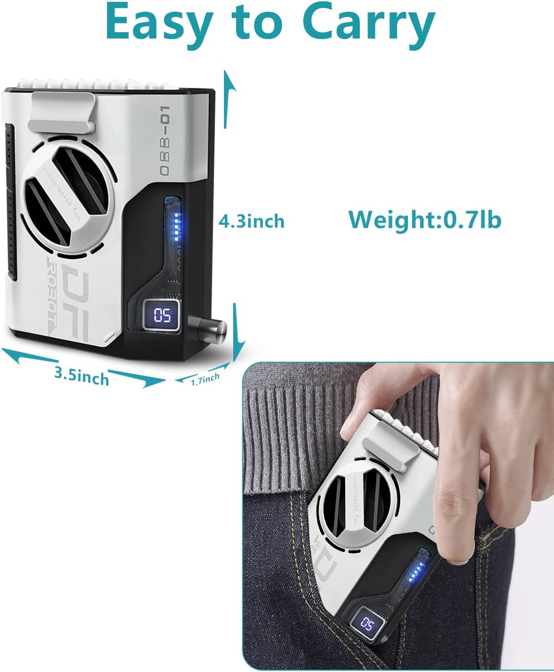 Portable Mini Waist Fan with 24H Working Time, 10000mAh Battery Powered Hands-free Body Fan with 5-Speed, Strong Airflow for T-shirts