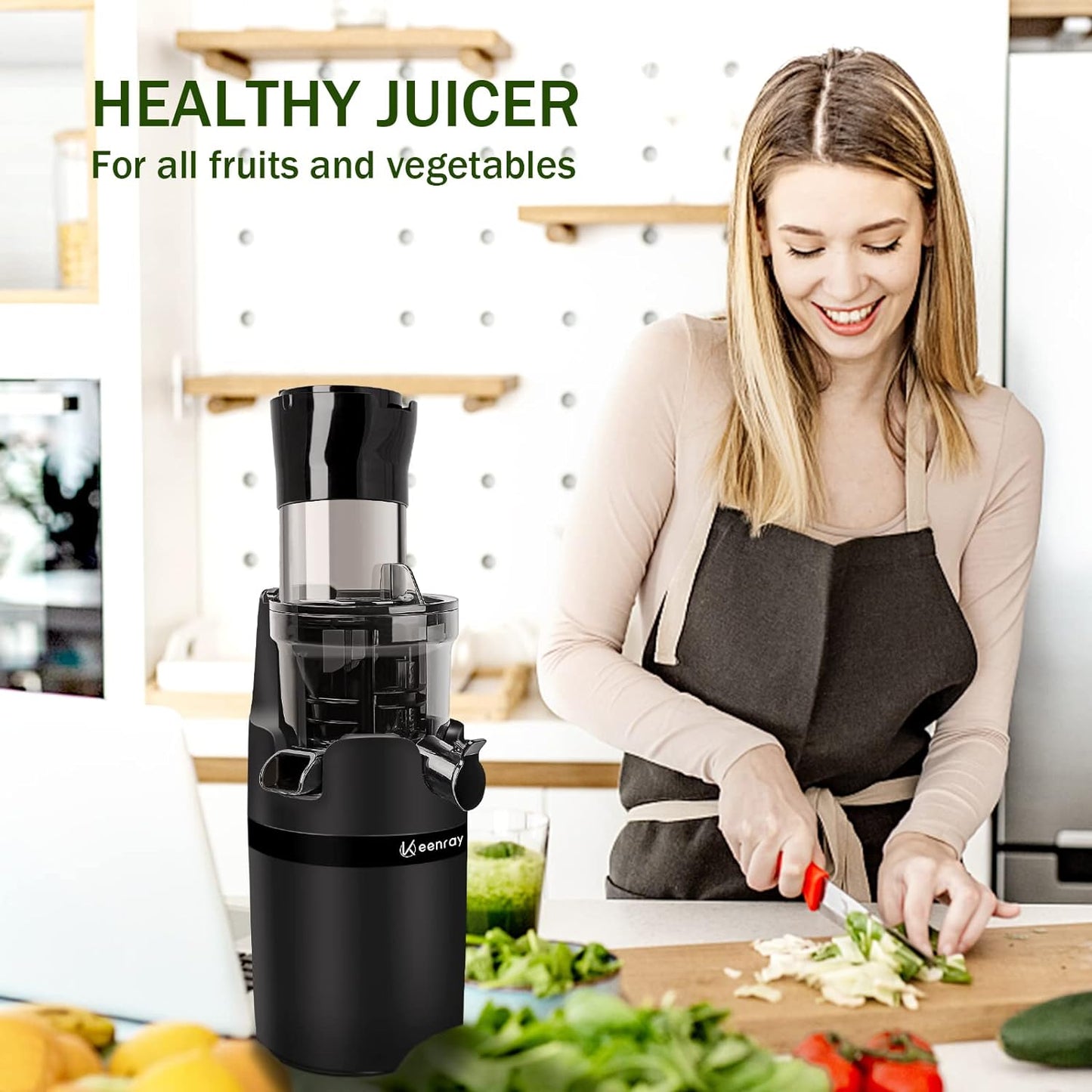 Masticating Juicer Machine for Whole Fruits and Vegetables, Cold Press Slow Juicer with Wide Mouth 80mm Feeding Chute, Reverse Function Quiet Motor Fresh Healthy Juice Extractor (Dark)
