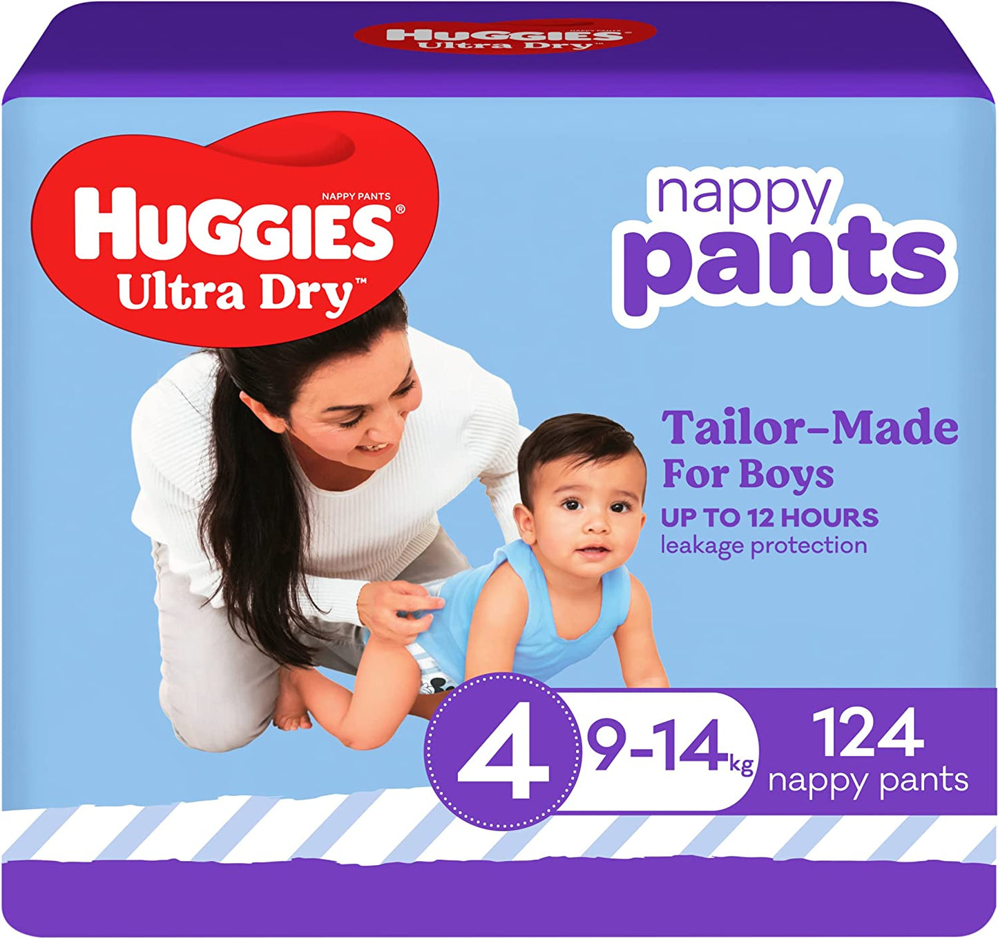 Huggies Ultra Dry Nappy Pants Boy Size 4 (9-14kg), 124 pieces