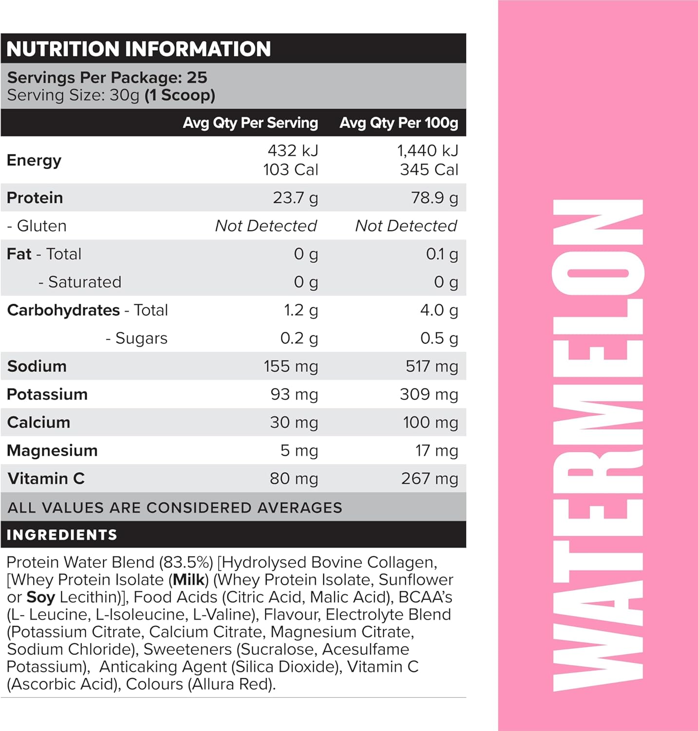 Muscle Nation Watermelon Protein Water 750g (25 Serves)