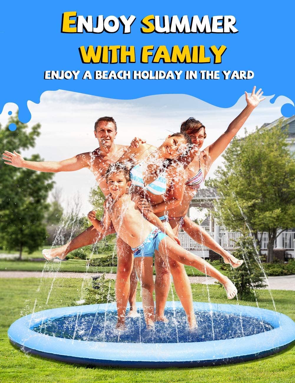 VISTOP Non-Slip Splash Pad for Kids and Dog, Thicken Sprinkler Pool Summer Outdoor Water Toys - Fun Backyard Fountain Play Mat for Baby Girls Boys Children or Pet Dog (67")