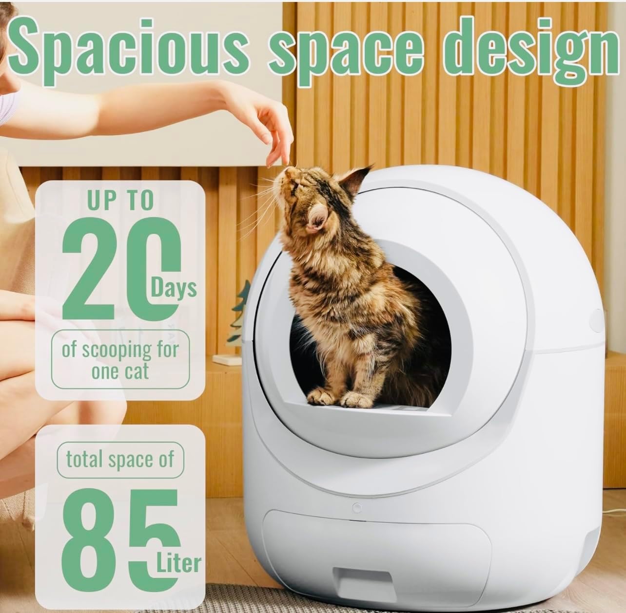 Self Cleaning Cat Litter Box - 85L Extra Large Automatic Cat Litter Box Self Cleaning for Multiple Cats, Anti-Pinch/Odor-Removal Design, All Litter Can Use, with Garbage Bags/Mats, App Control