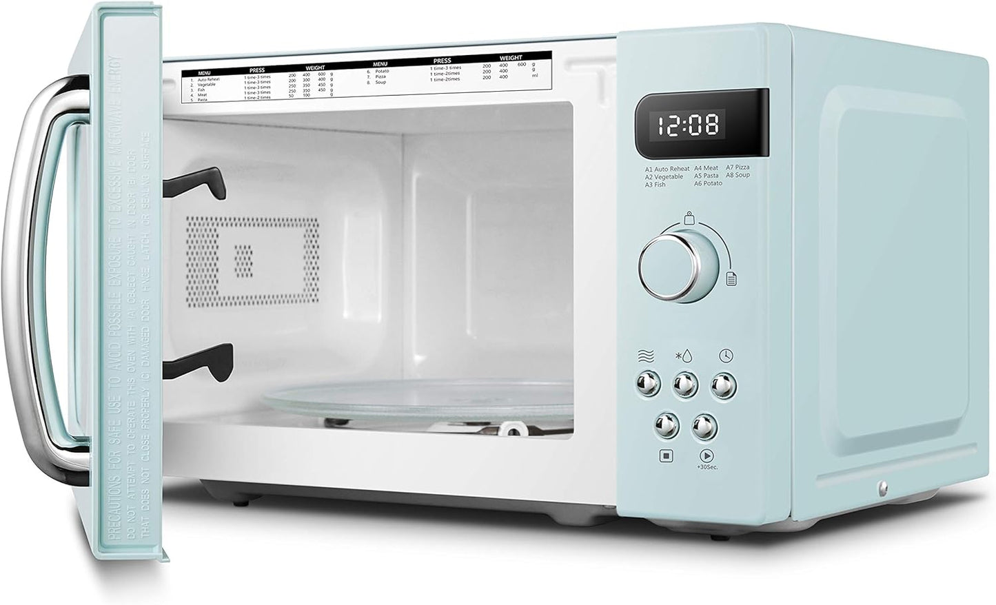 COMFEE' Retro Style 800w 20 Litre Microwave Oven with 8 Auto Menus, 5 Cooking Power Levels and Express Cook Button - Mint Green -CM-M202RAF(GN)