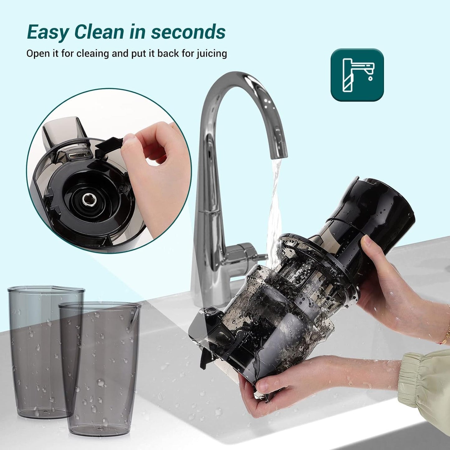 Electric Juicer Fruits Cold Press Squeezer Vegetable Processor Slow Masticating Juicer Machines 200W for Vegetables Celery Wheatgrass Watermelon Carrot Big Wide Chute 800ml Cup BPA-Free Easy to Clean