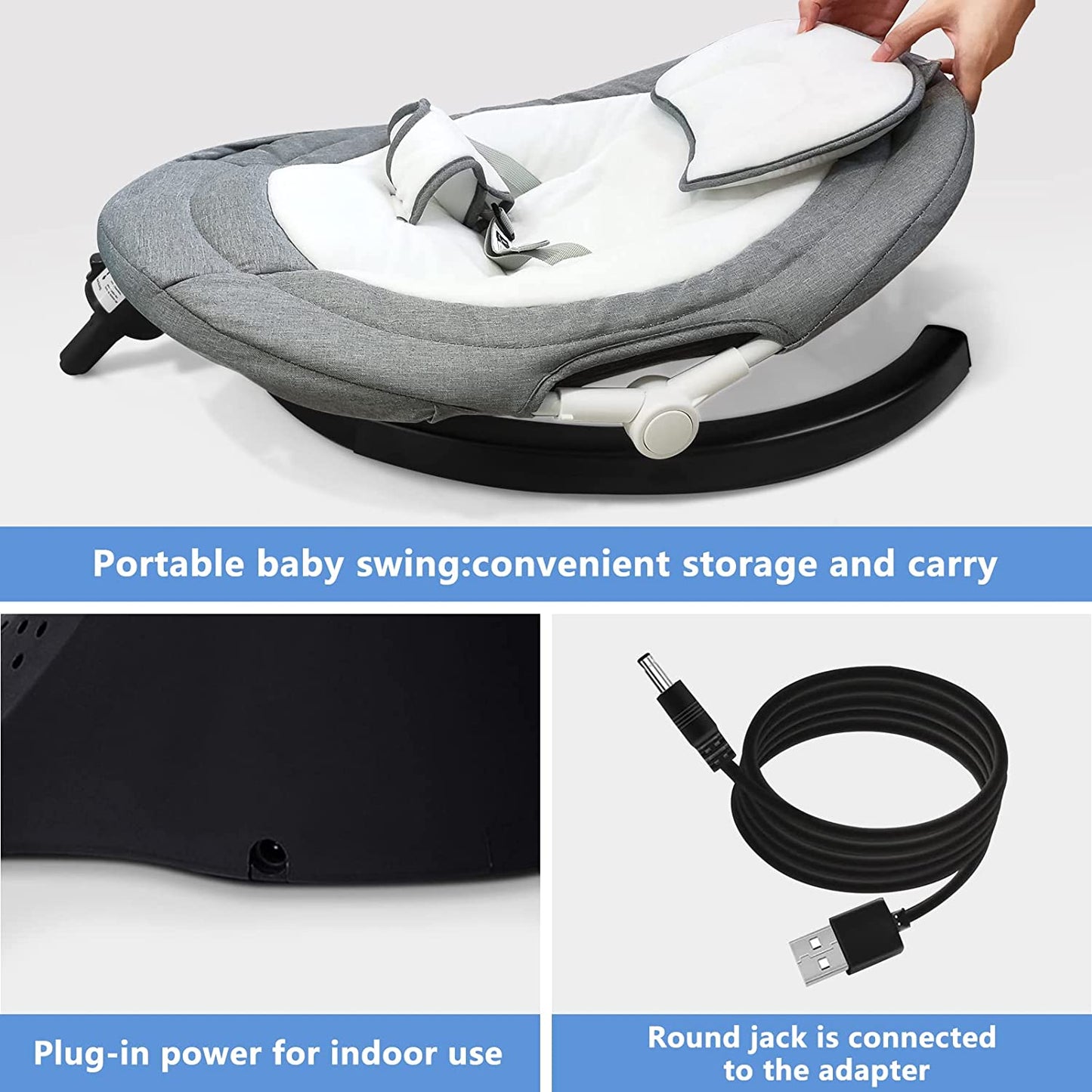 Baby Swing for Infants, 5 Speed Electric Bluetooth Rocker Newborn, 3 Timer Settings & 10 Pre-Set Lullabies