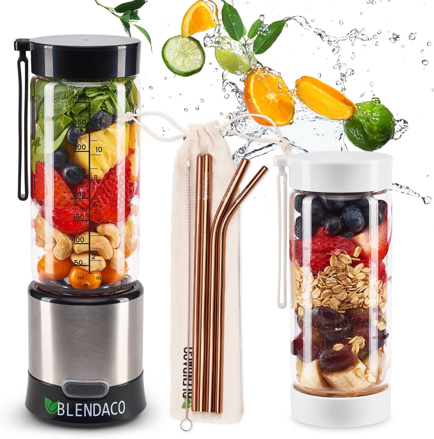 Portable Blender, Vaeqozva USB Rechargeable Smoothie on the Go Blender Cup  with Straws, Protein Shakes Fruit Mini Mixer for Home, Sport, Office