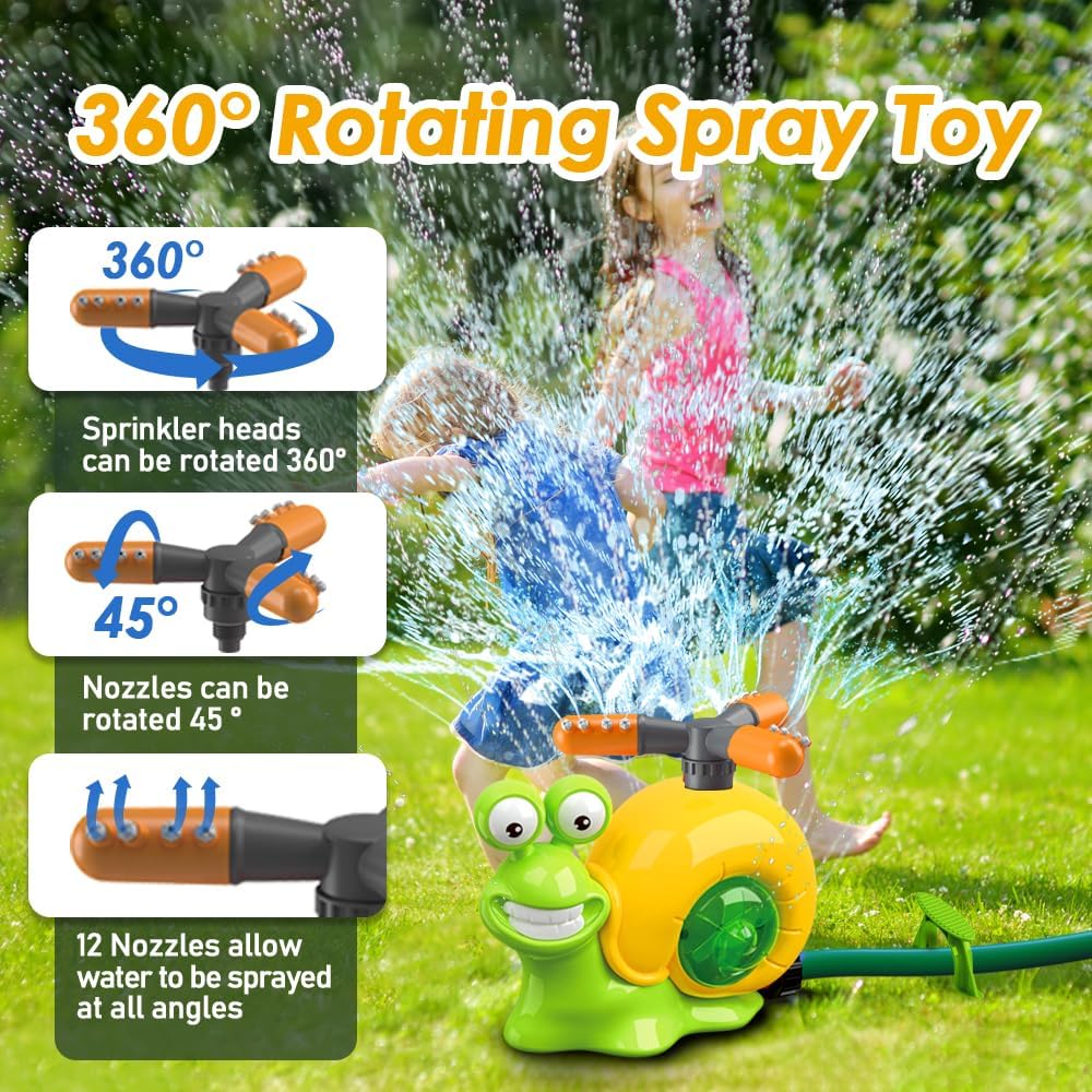 LUSTERMOON 2-in-1 Water Sprinkler Baseball Toy Set, Backyard Spinning Water Spray Toy, Summer Outdoor Sprinkler Toy, T Ball Game, Lawn Backyard Game for Kids (Slug)