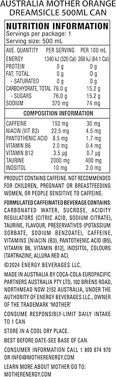 Mother Energy Drink Orange Dreamsicle 24 x 500ml