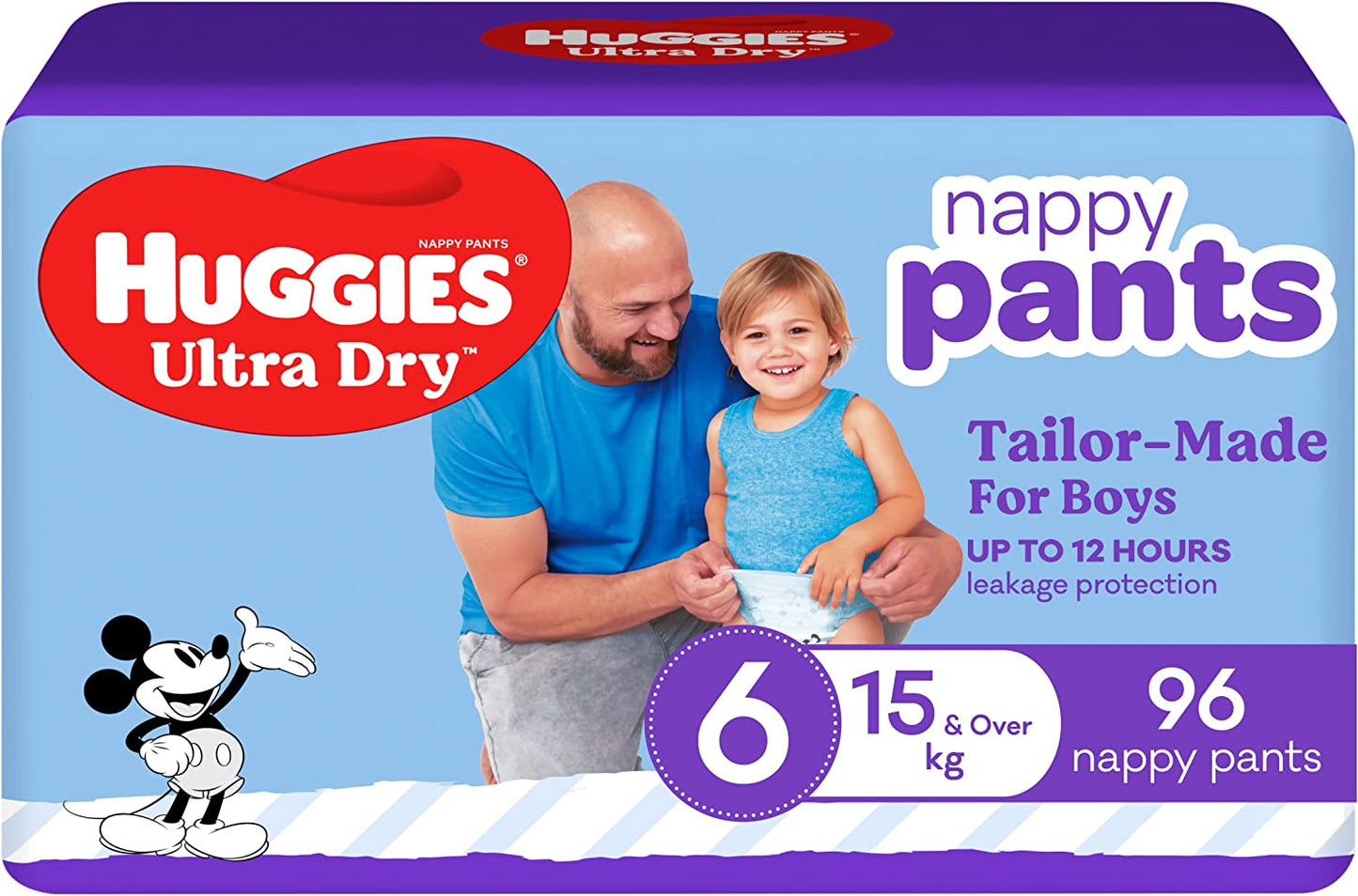 Huggies Ultra Dry Nappy Pants Boy Size 6 (15kg and Over), 96 Nappies