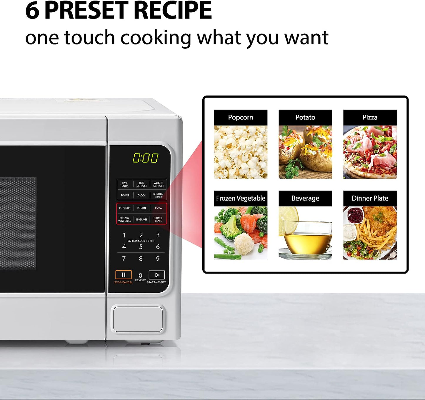 Toshiba Microwave Oven MM-EM20P(WH) 20L Digital 800W, 6 Preset Recipes, Procedural Memory, Auto Defrost, Digital Display, Modern Finish – White