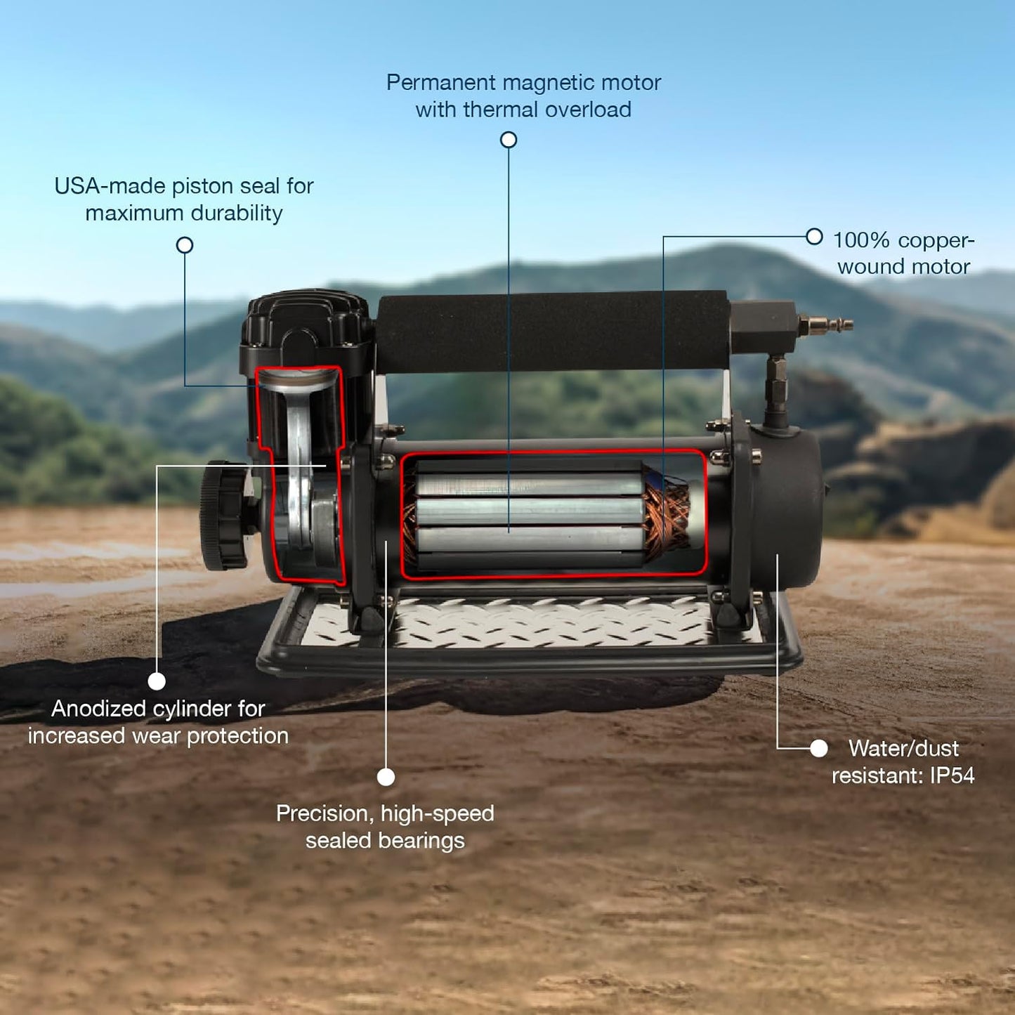VIAIR 450P/45044 Automatic Portable Compressor, Tire Inflator Kit, Air Compressor for Truck, Jeep, SUV, and Car Tires, Air Pump Kit, Car Accessories, 100% Duty Cycle, 150 PSI/1.80 CFM, Stealth Black