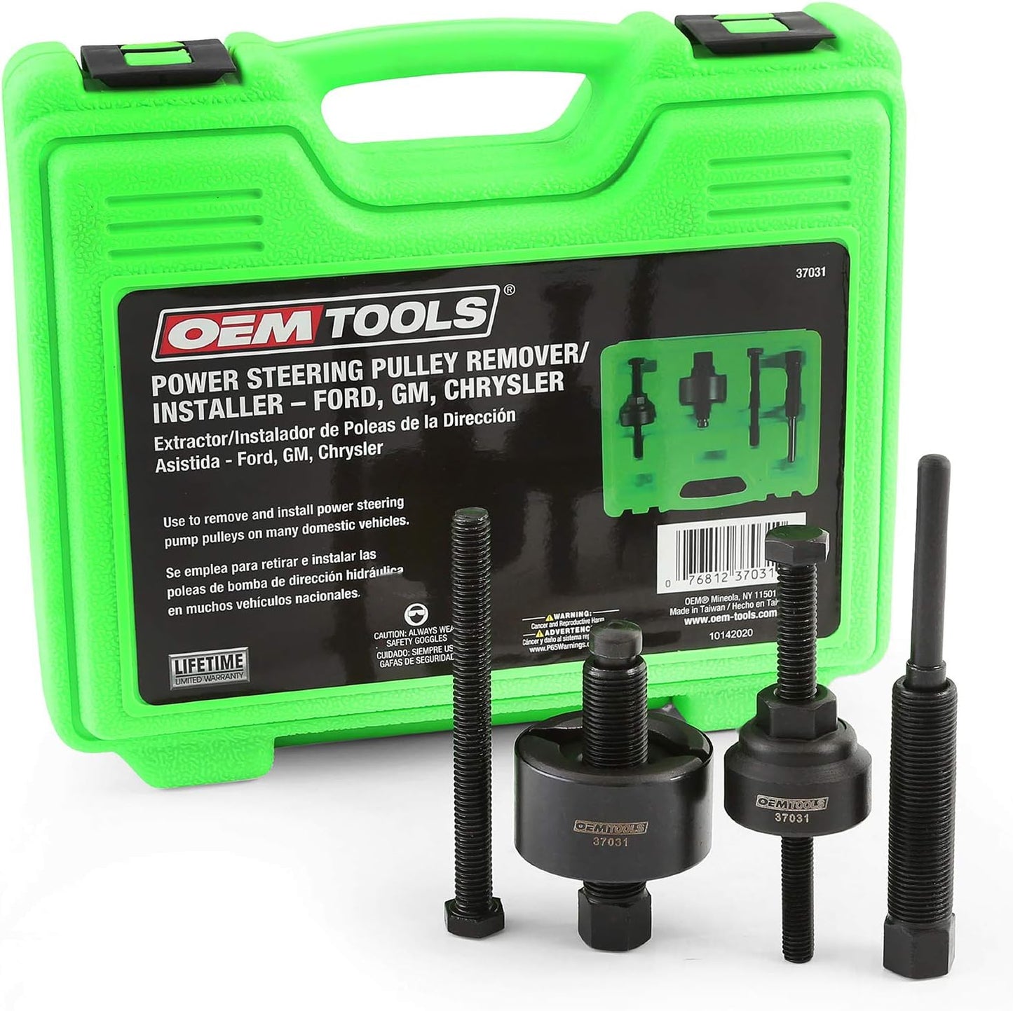 Puller and Installer Kit, Removes and Installs Power Steering Pump Pulleys on Most Domestic Vehicles, Ford, GM, VW , green