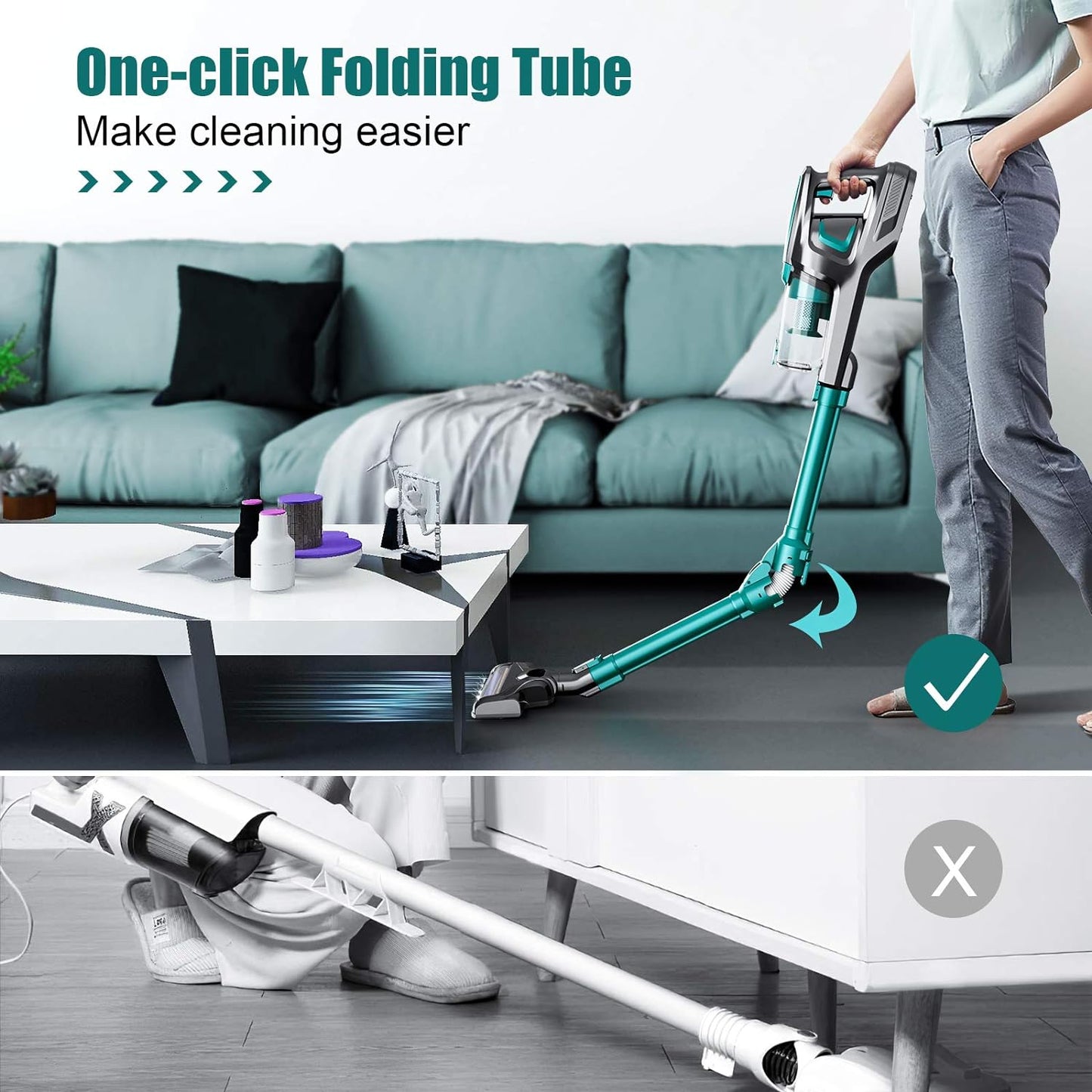 HONITURE Cordless Vacuum Cleaner, 250W Powerful Cordless Stick Vacuum, 6 in 1 Lightweight with 180 Foldable Tube Up to 45min Battery