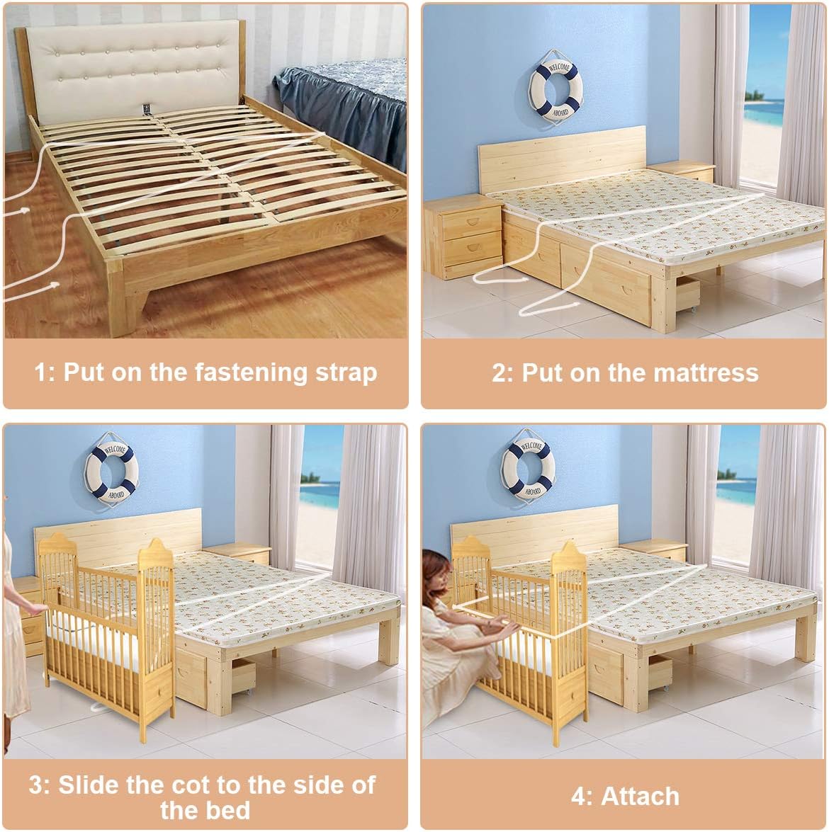 LATTCURE Strap for Baby Cot, 7 m Attachment, Side Cot Strap for Box Spring Beds, Side Cot Strap, Strap for Box Spring Beds, Side Cot Strap White for Docking.