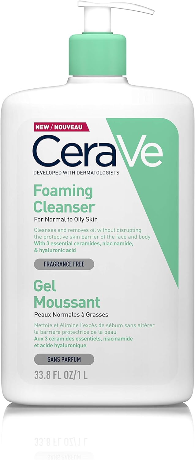 CeraVe Foaming Cleansing Gel for Face and Body, Normal to Oily Skin, with Hyaluronic and 3 Essential Ceramides