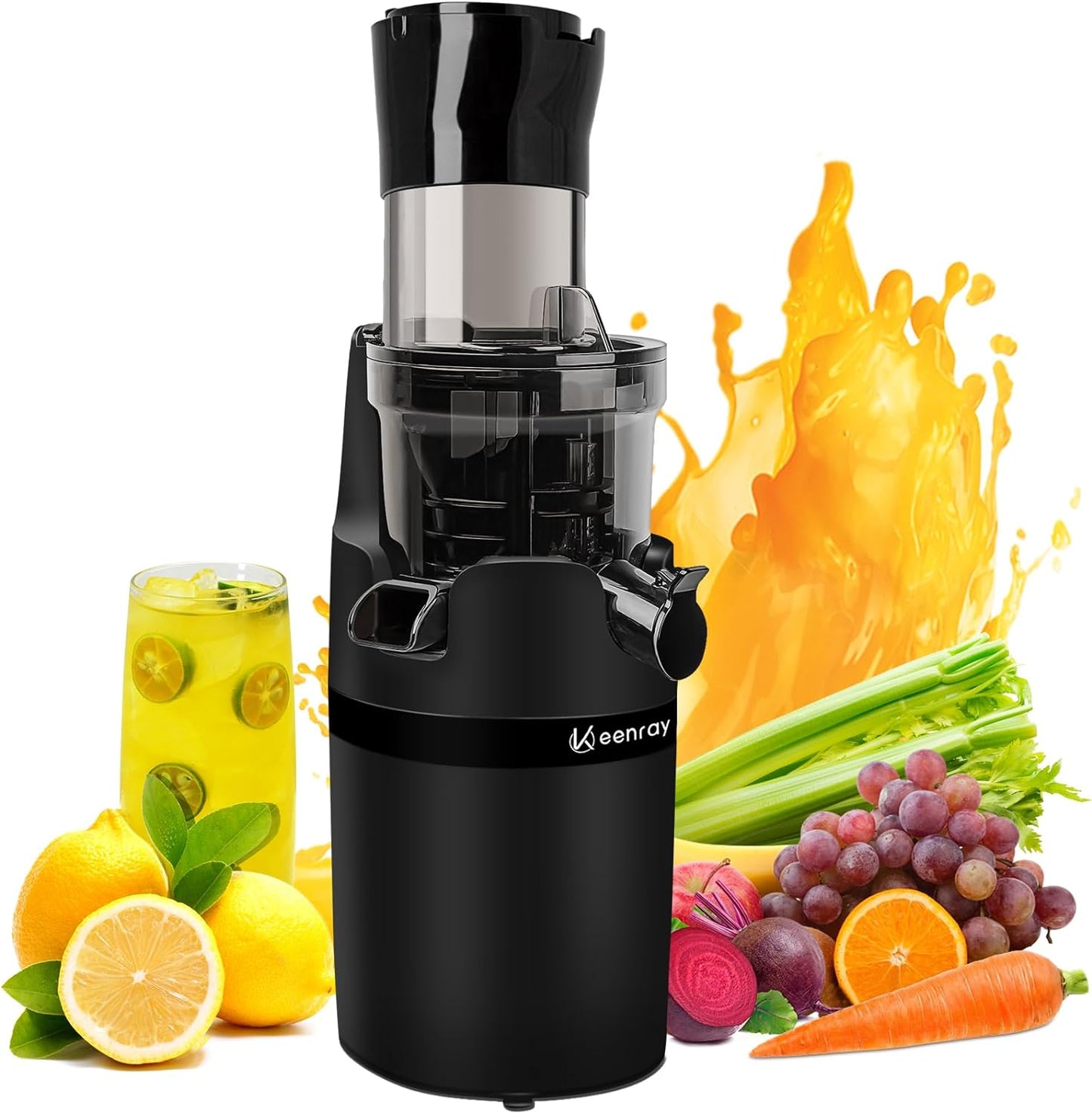 Masticating Juicer Machine for Whole Fruits and Vegetables, Cold Press Slow Juicer with Wide Mouth 80mm Feeding Chute, Reverse Function Quiet Motor Fresh Healthy Juice Extractor (Dark)