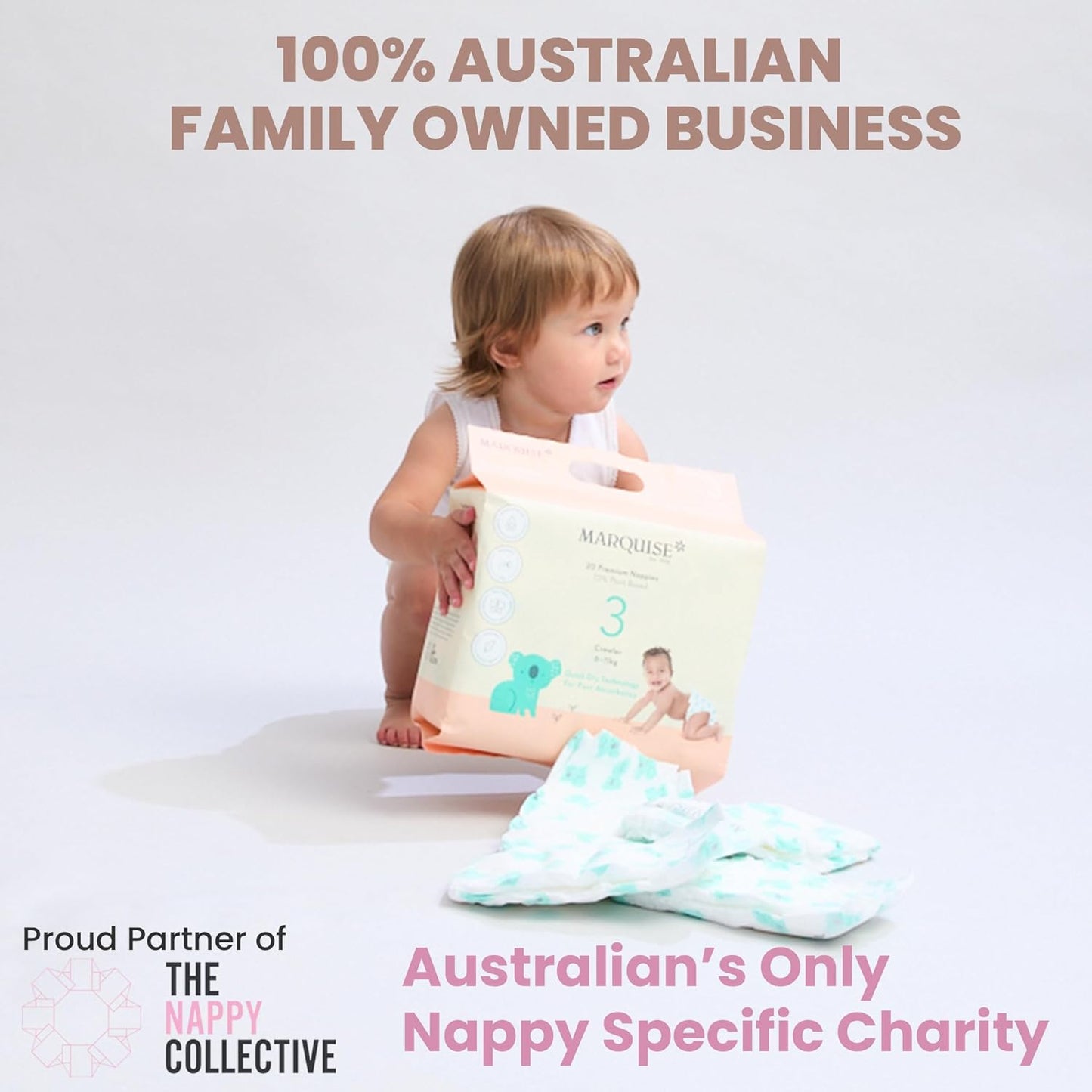 Marquise Baby Infant Nappies Size 2 (4-8kg) - 72 Count (3 x 24 Packs), Premium Eco-Friendly Nappy Pants, Quick Dry 12-Hours Leak Protection - Lightweight, Super Stretch Pure Comfort