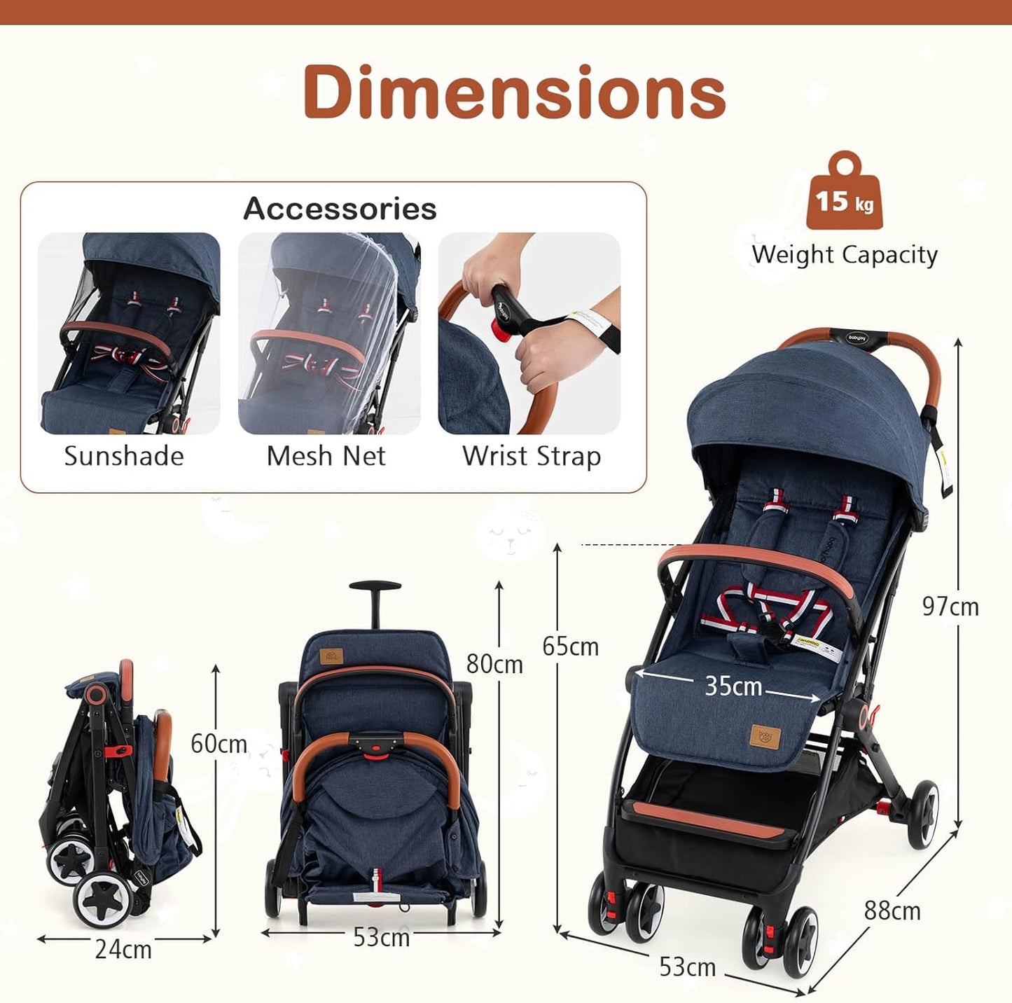 BABY JOY Lightweight Baby Stroller w/ Mesh Net, Compact Toddler Travel Stroller for Airplane