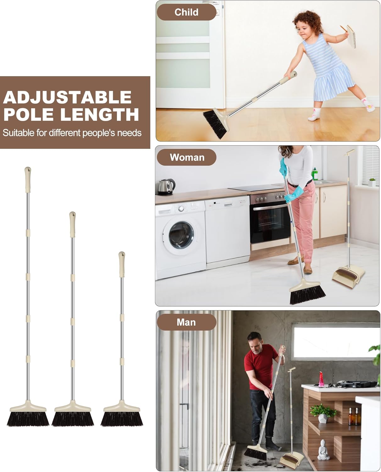 AVITONG Extendable 137CM Indoor Broom and Dustpan Set